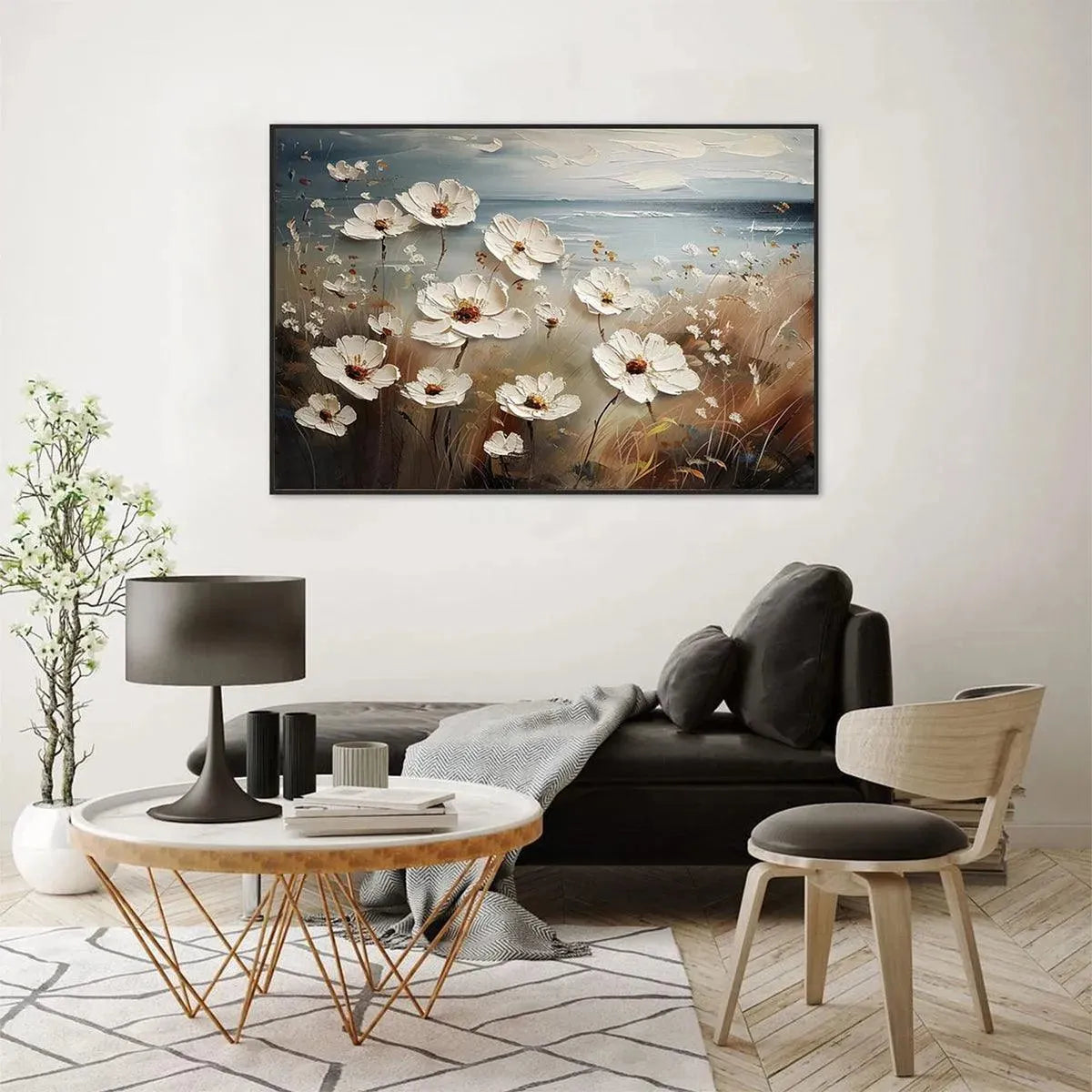 SEASIDE BLOSSOMS: Textured Floral Painting, Impasto Wall Art, Horizontal Canvas, Coastal Decor - Image 4