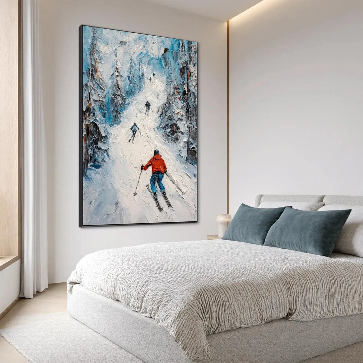FIRST RUN: Textured Impasto Skiing Painting on Vertical Canvas - Image 6