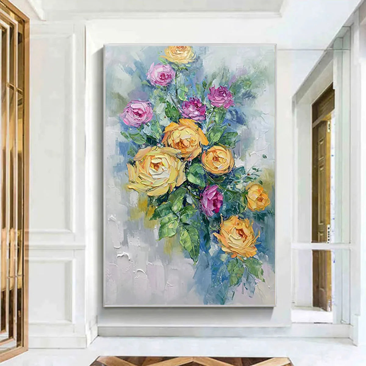 GOLDEN HOUR ROSES: Vertical Textured Floral Oil Painting on Canvas - Image 7