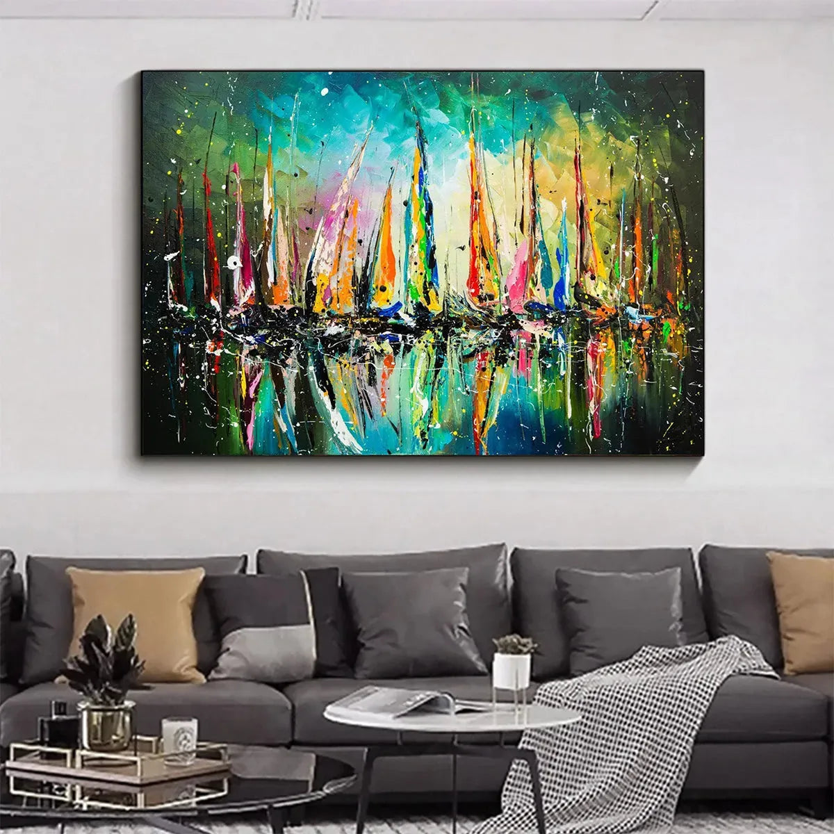 VIVID REGATTA: Panoramic Sailboat Painting - Image 8