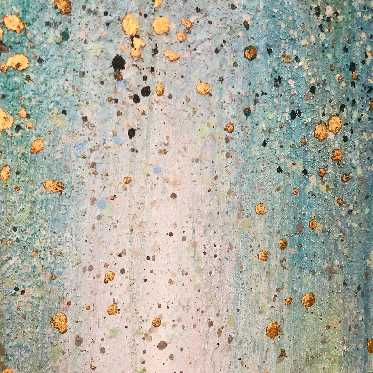 EMERALD RAIN: Panoramic Abstract Oil Painting with Gold and Green - Image 5