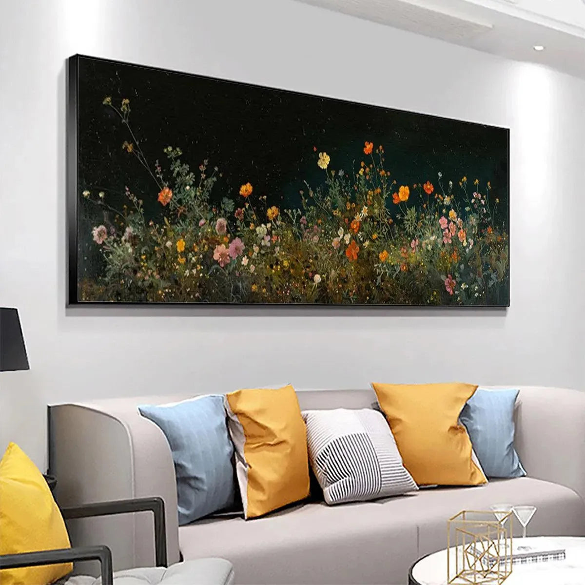 NIGHT GARDEN PANORAMIC: Wildflower Painting, Panoramic Wall Art, Dark Floral Decor - Image 4