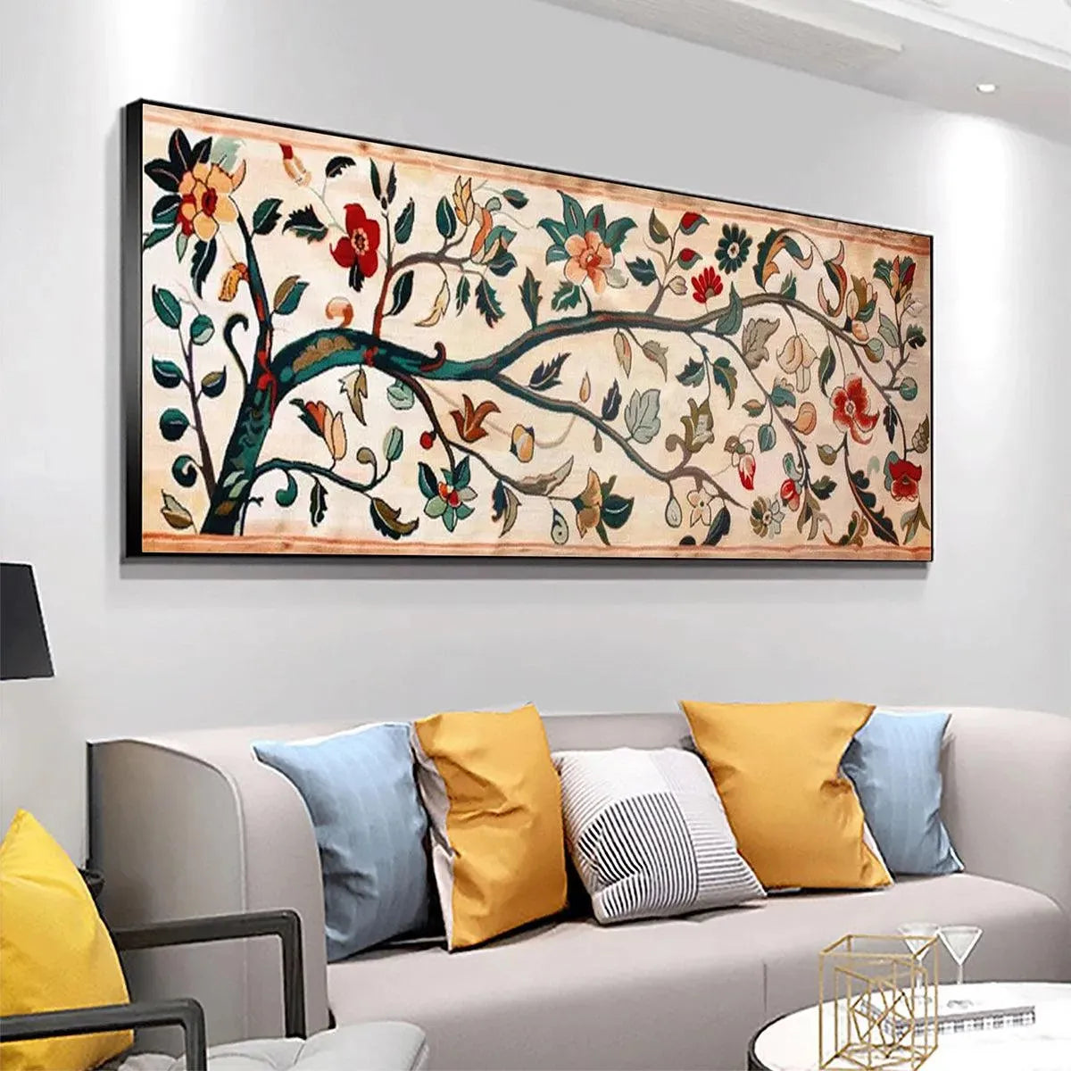 FLOWERING BRANCH TAPESTRY PANORAMIC: Floral Tapestry Painting, Panoramic Wall Art - Image 4