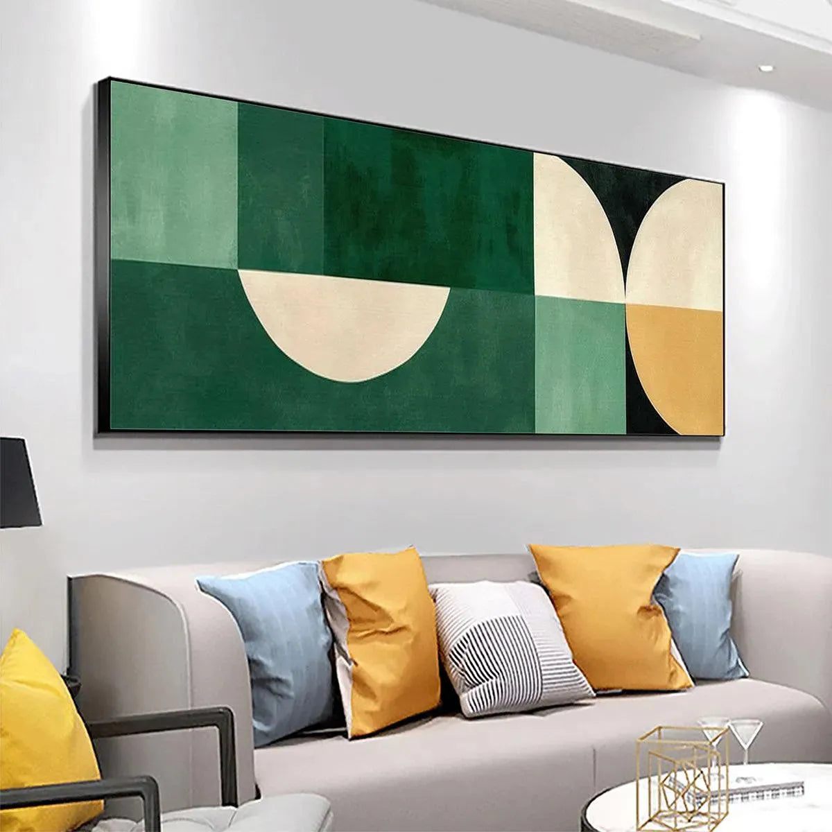 GREEN GEOMETRIC PANORAMIC: Abstract Painting, Panoramic Wall Art, Minimalist Decor - Image 5