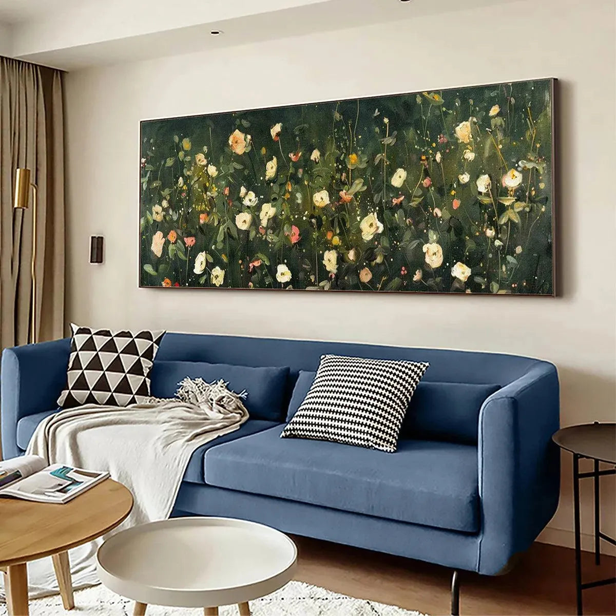 WHISPERING MEADOW PANORAMIC: Wildflower Painting, Panoramic Wall Art, Dark Floral Decor - Image 4