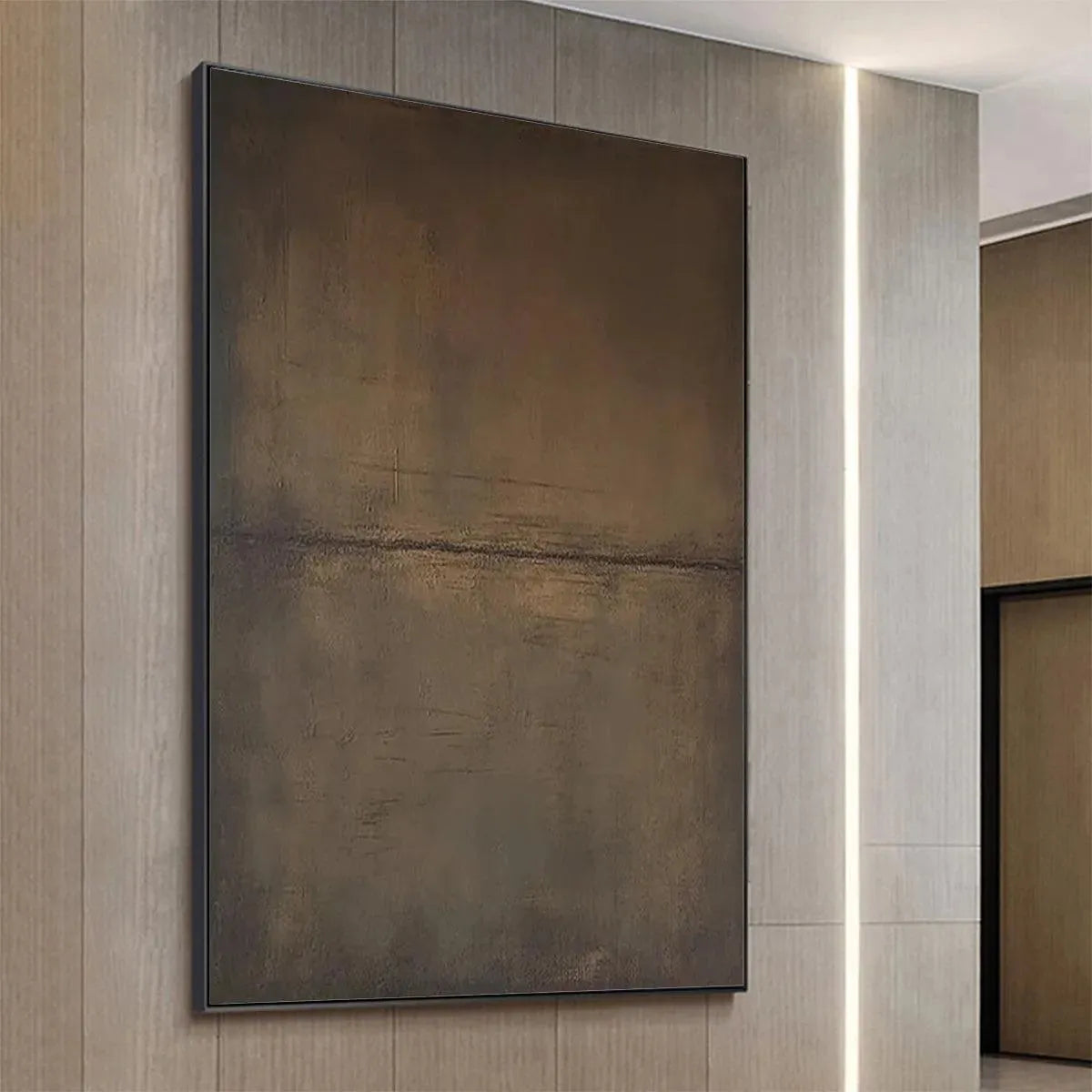 UMBER ABSTRACT LANDSCAPE: Abstract Painting in Brown - Image 7