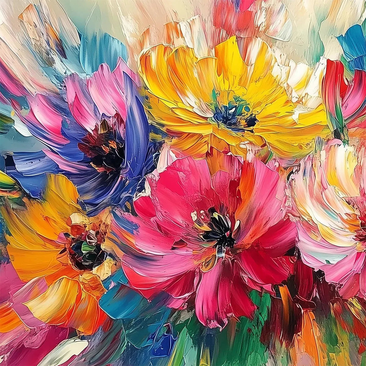 VIBRANT BLOOM: Impasto Floral Oil Painting in Vibrant Multicolor - Image 7