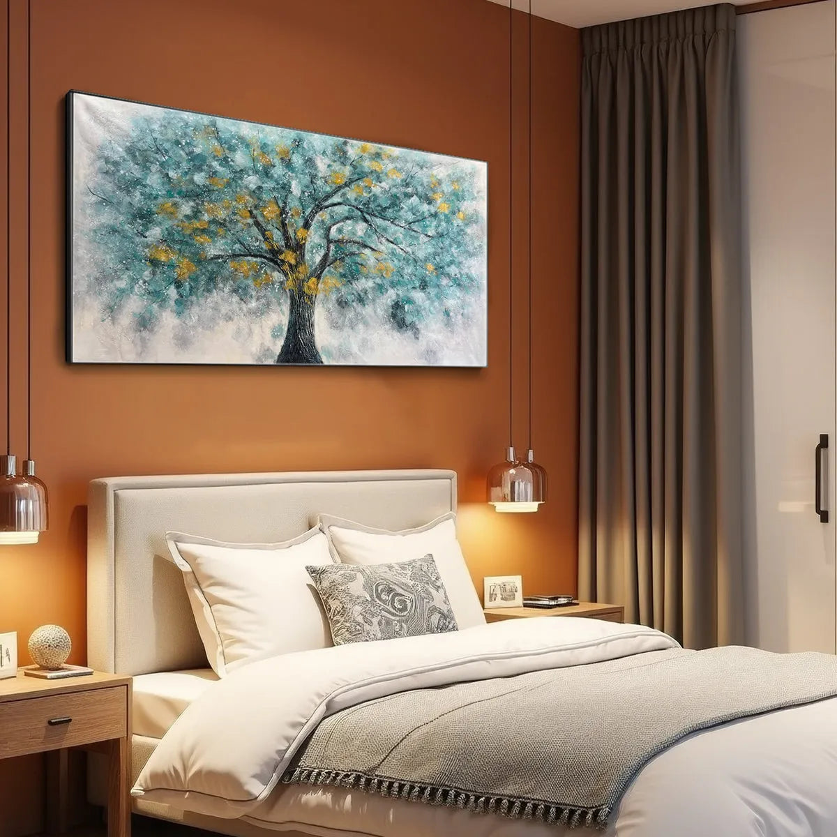 GOLDEN AUTUMN: Panoramic Tree Painting, Textured Wall Art, Blue, Gold, Living Room, Bedroom, Office - Image 7