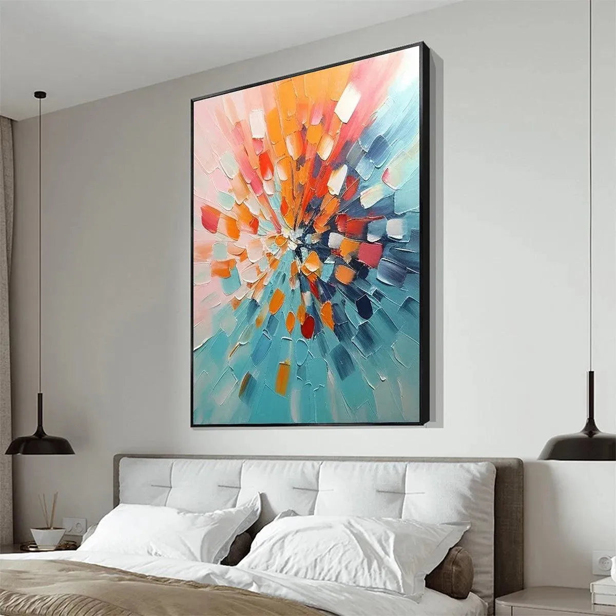 RADIANT BURST: Textured Abstract Impasto Painting, Vertical Wall Art - Image 4
