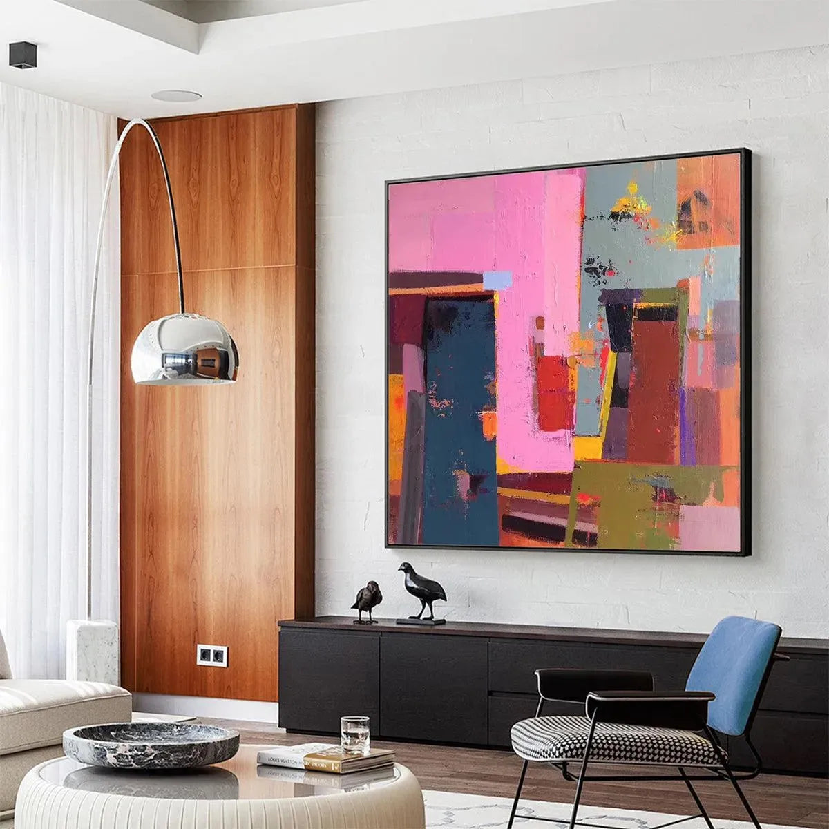 PINK AND GREEN URBAN ABSTRACT: Colorful Abstract City Painting, Square Wall Art - Image 5