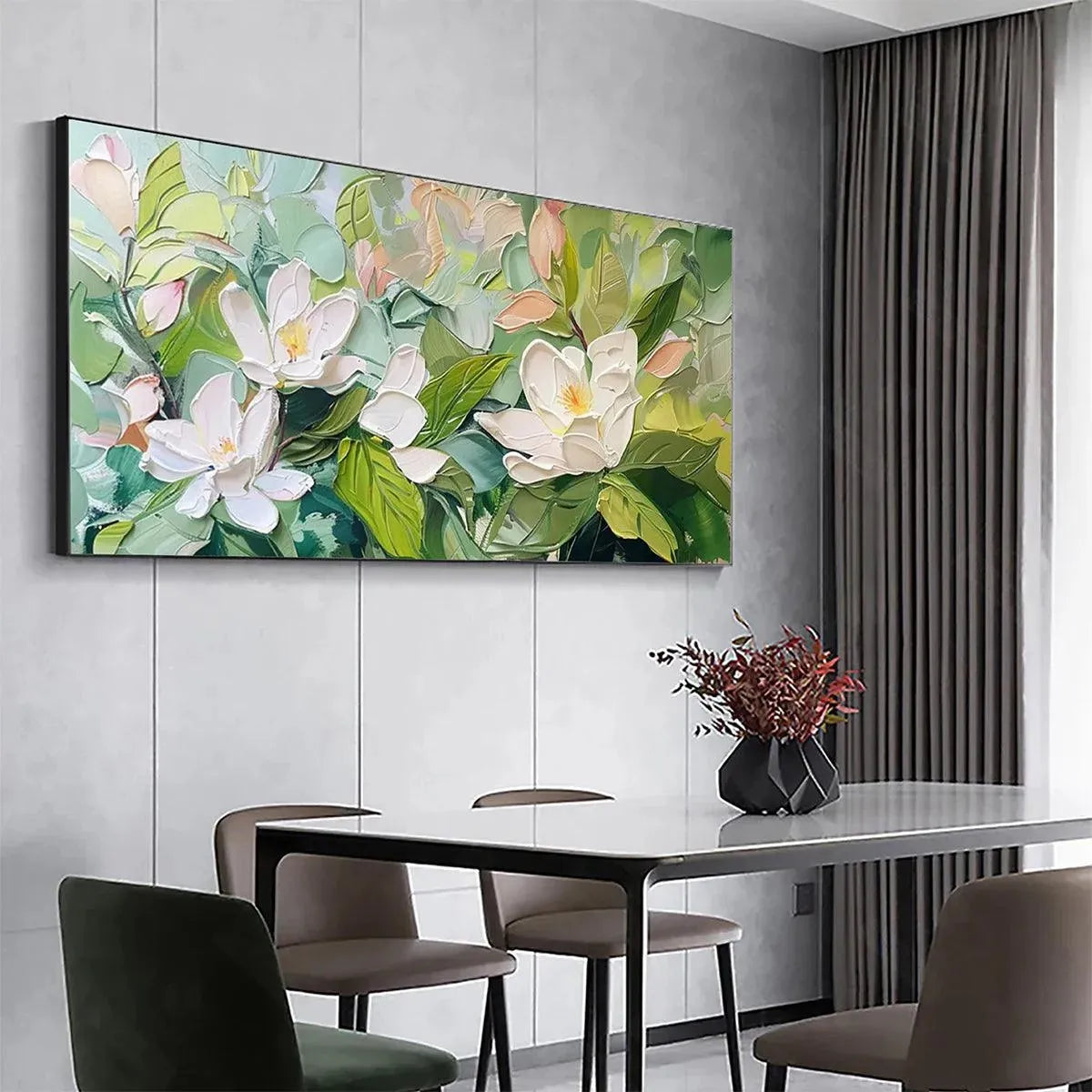 MAGNOLIA BLOSSOMS: Textured Floral Painting, Impasto Wall Art, Horizontal Canvas, Magnolia Decor - Image 5