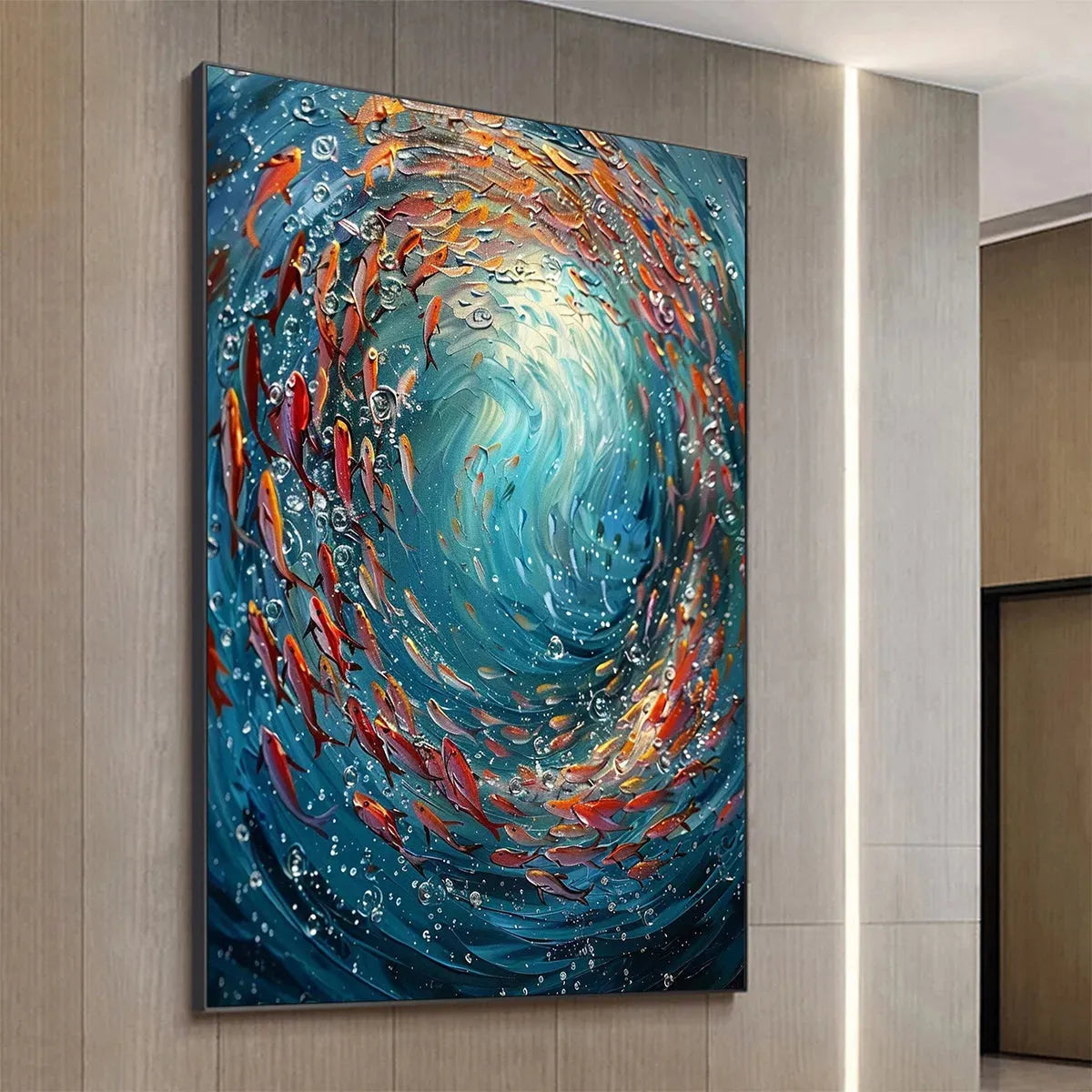 CORAL DANCE: Vibrant Underwater Fish Oil Painting - Image 5