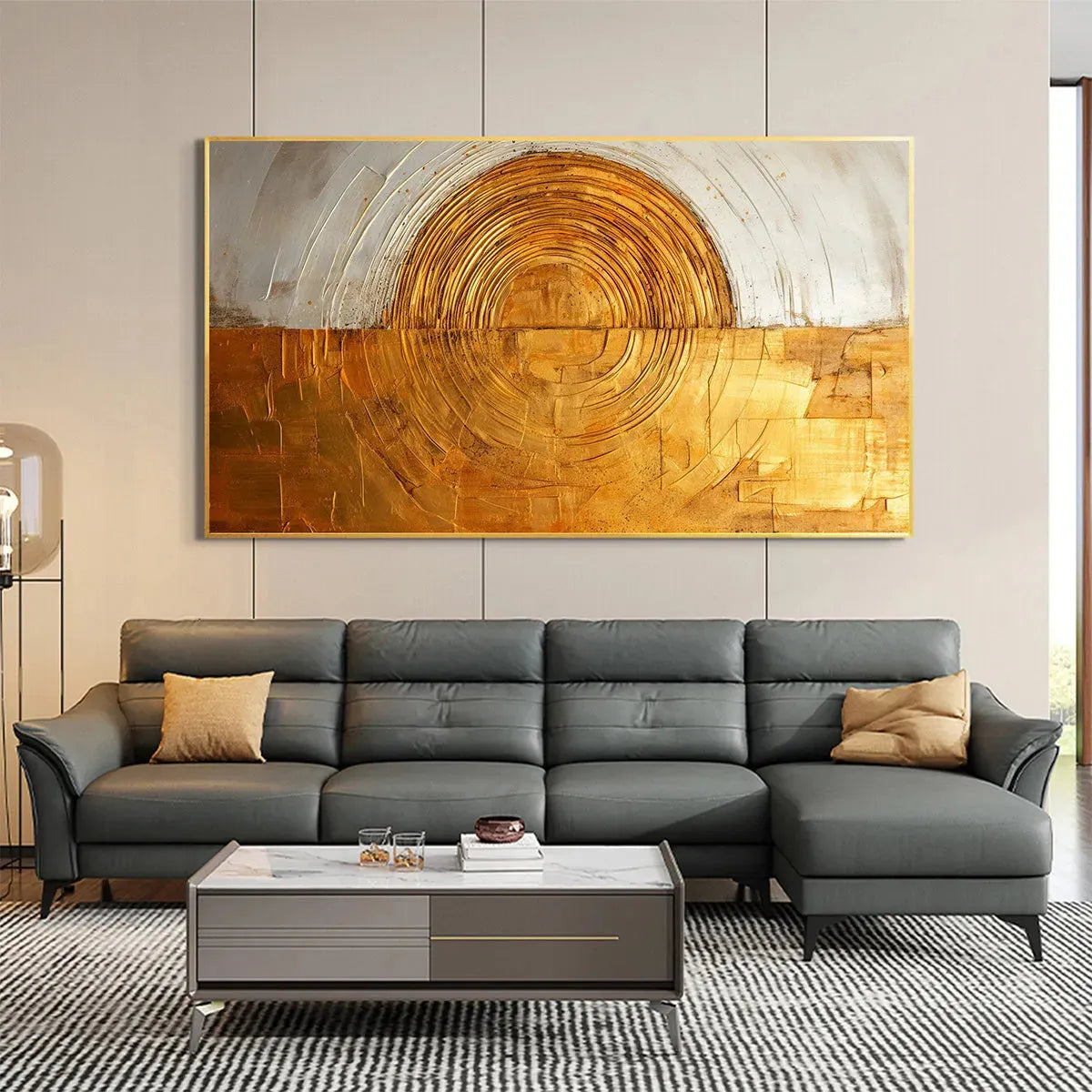 GOLDEN ERA: Panoramic Abstract Oil Painting with Gold and Silver - Image 2