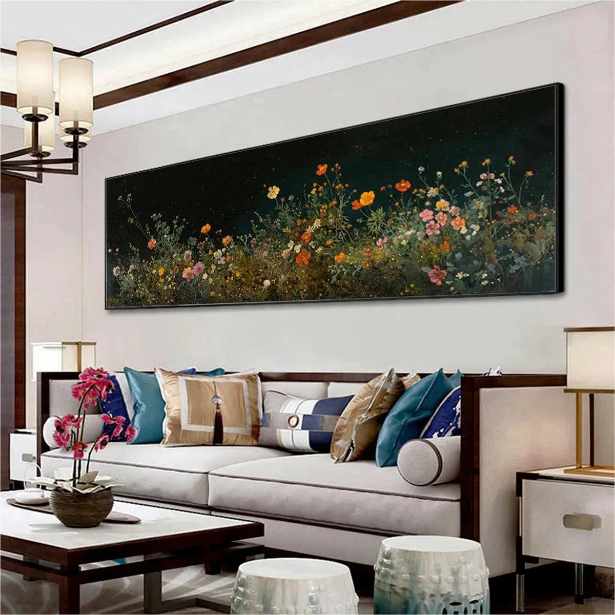 NIGHT GARDEN PANORAMIC: Wildflower Painting, Panoramic Wall Art, Dark Floral Decor - Image 6