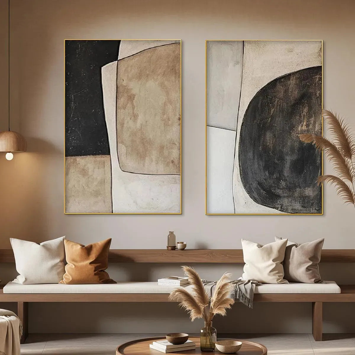 ABSTRACT GEOMETRIC DIPTYCH: Abstract Painting Set of 2, Vertical Wall Art - Image 2