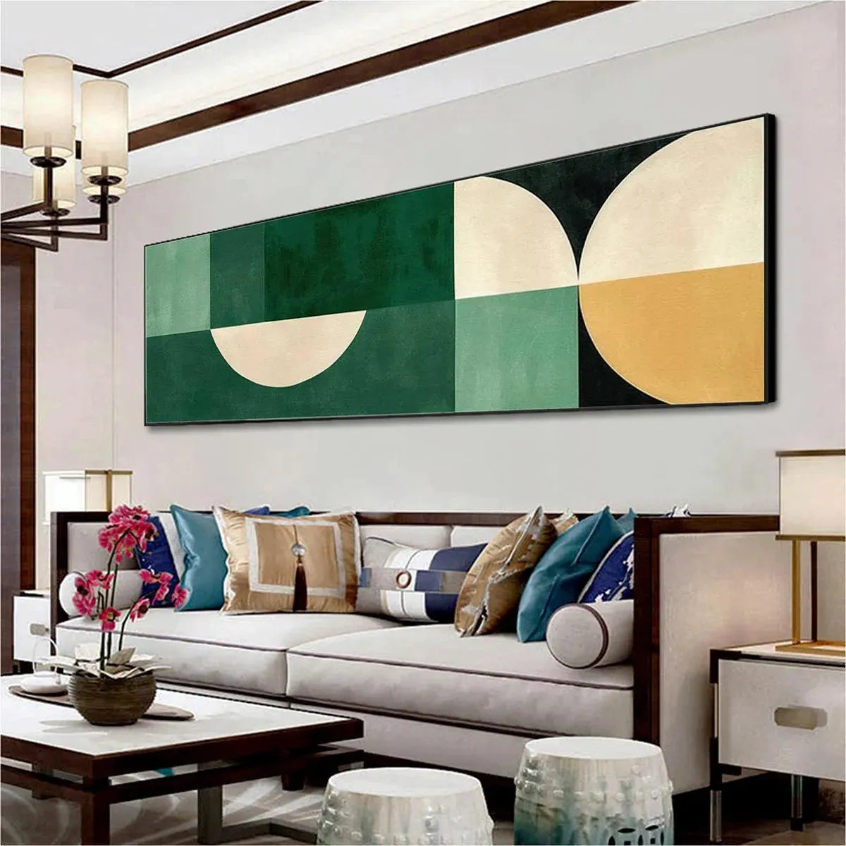 GREEN GEOMETRIC PANORAMIC: Abstract Painting, Panoramic Wall Art, Minimalist Decor - Image 6