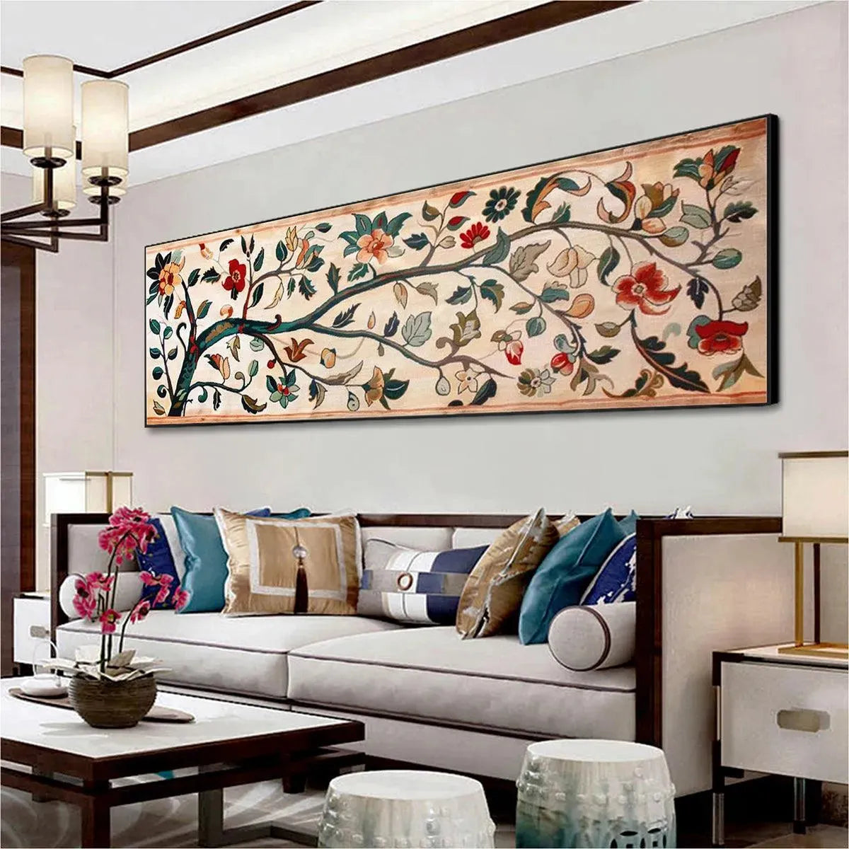 FLOWERING BRANCH TAPESTRY PANORAMIC: Floral Tapestry Painting, Panoramic Wall Art - Image 5
