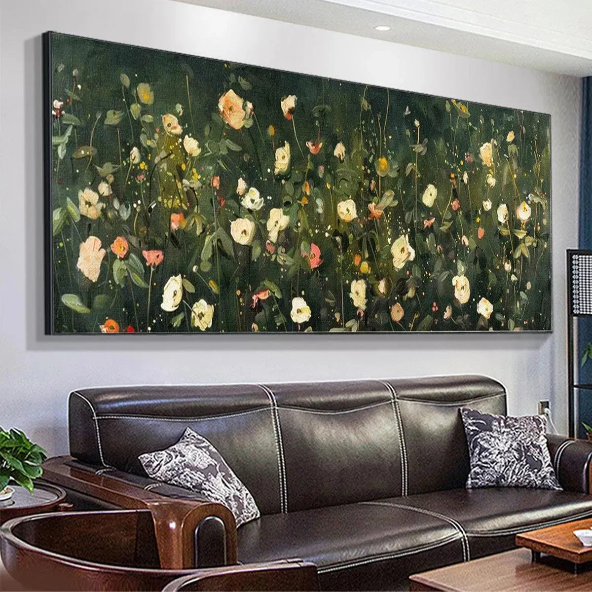 WHISPERING MEADOW PANORAMIC: Wildflower Painting, Panoramic Wall Art, Dark Floral Decor - Image 5
