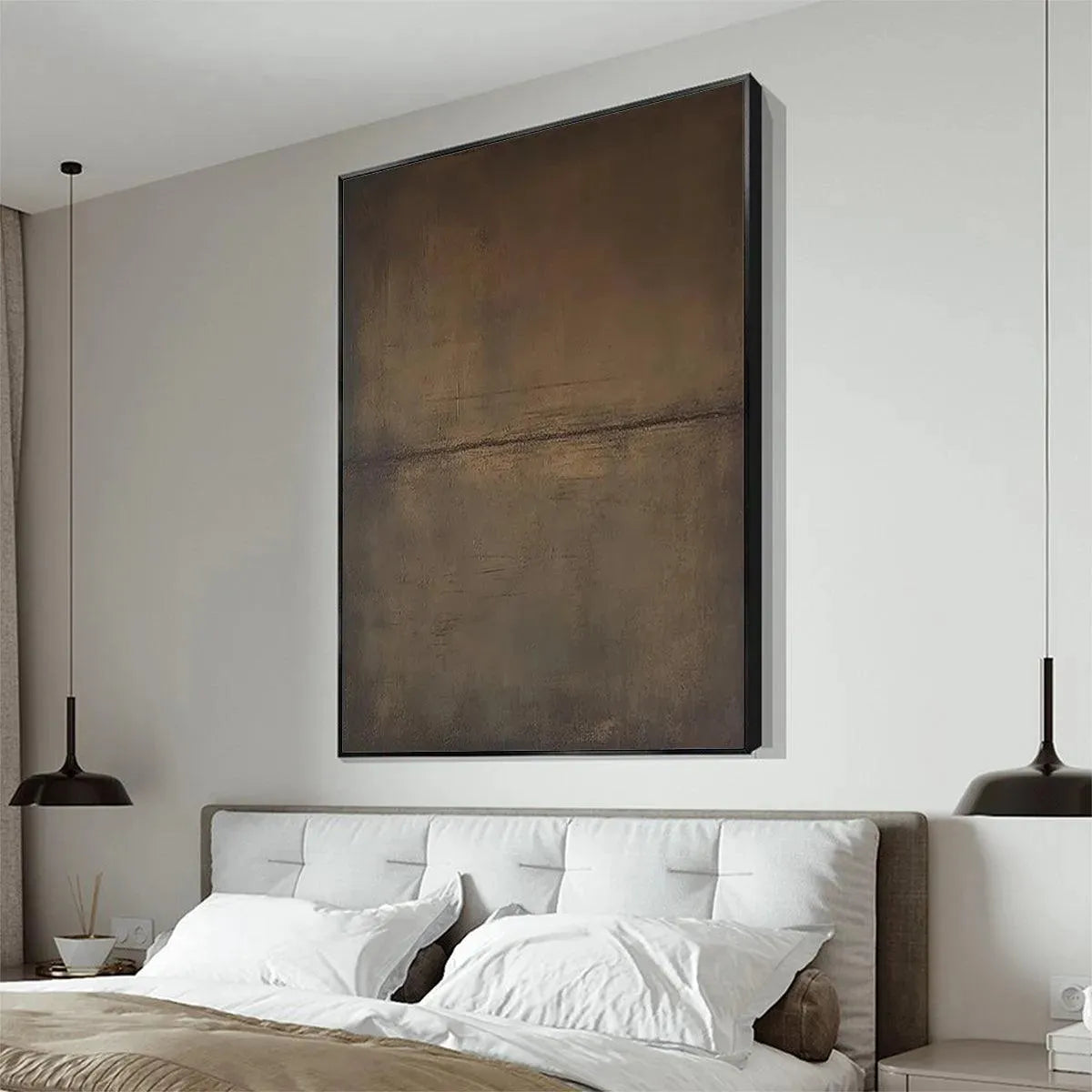 UMBER ABSTRACT LANDSCAPE: Abstract Painting in Brown - Image 4