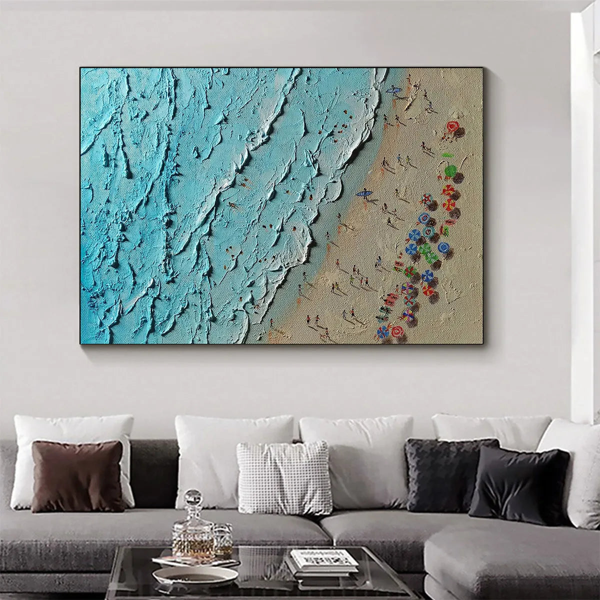 AERIAL VISTA: Impasto Beach Scene Oil Painting - Image 9