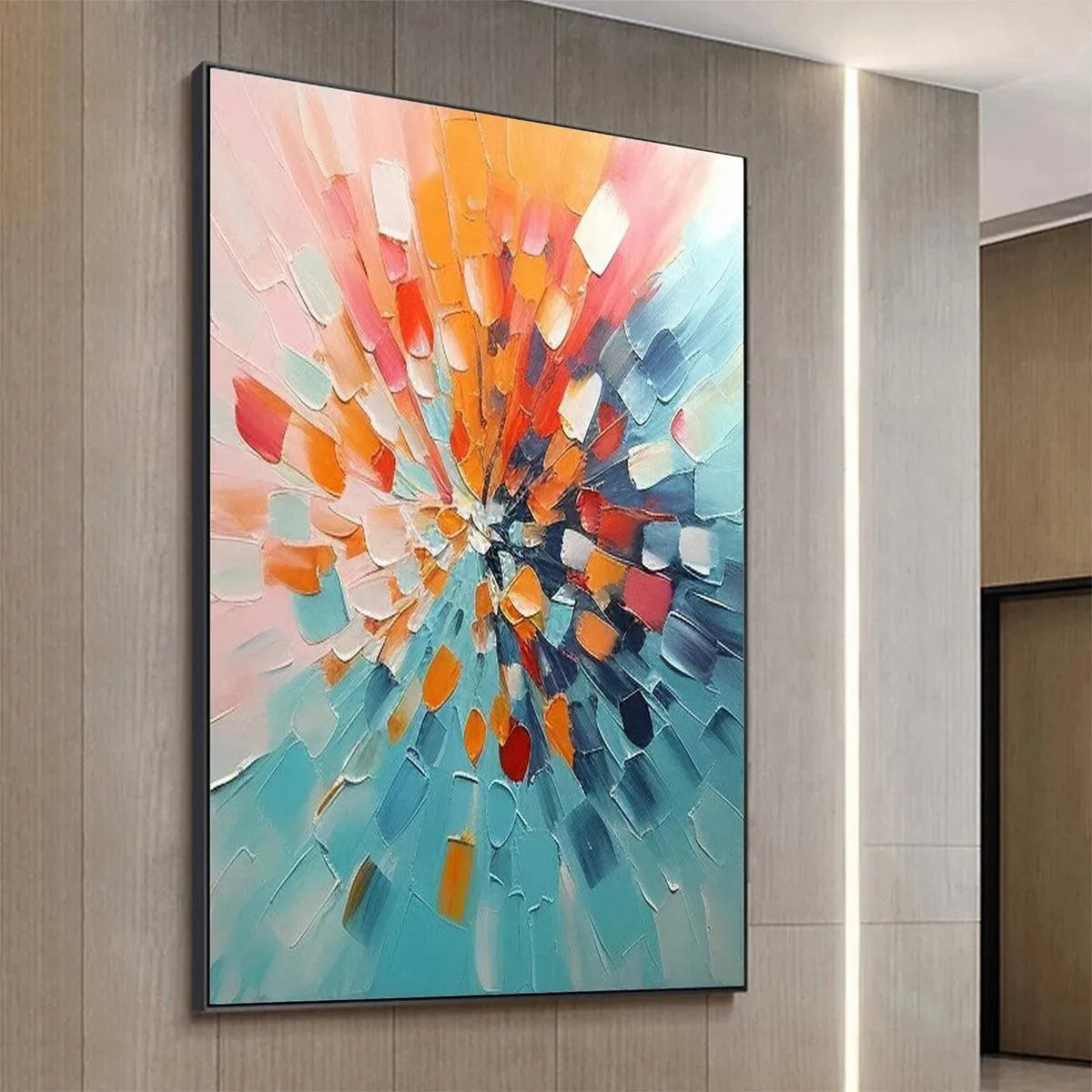 RADIANT BURST: Textured Abstract Impasto Painting, Vertical Wall Art - Image 6