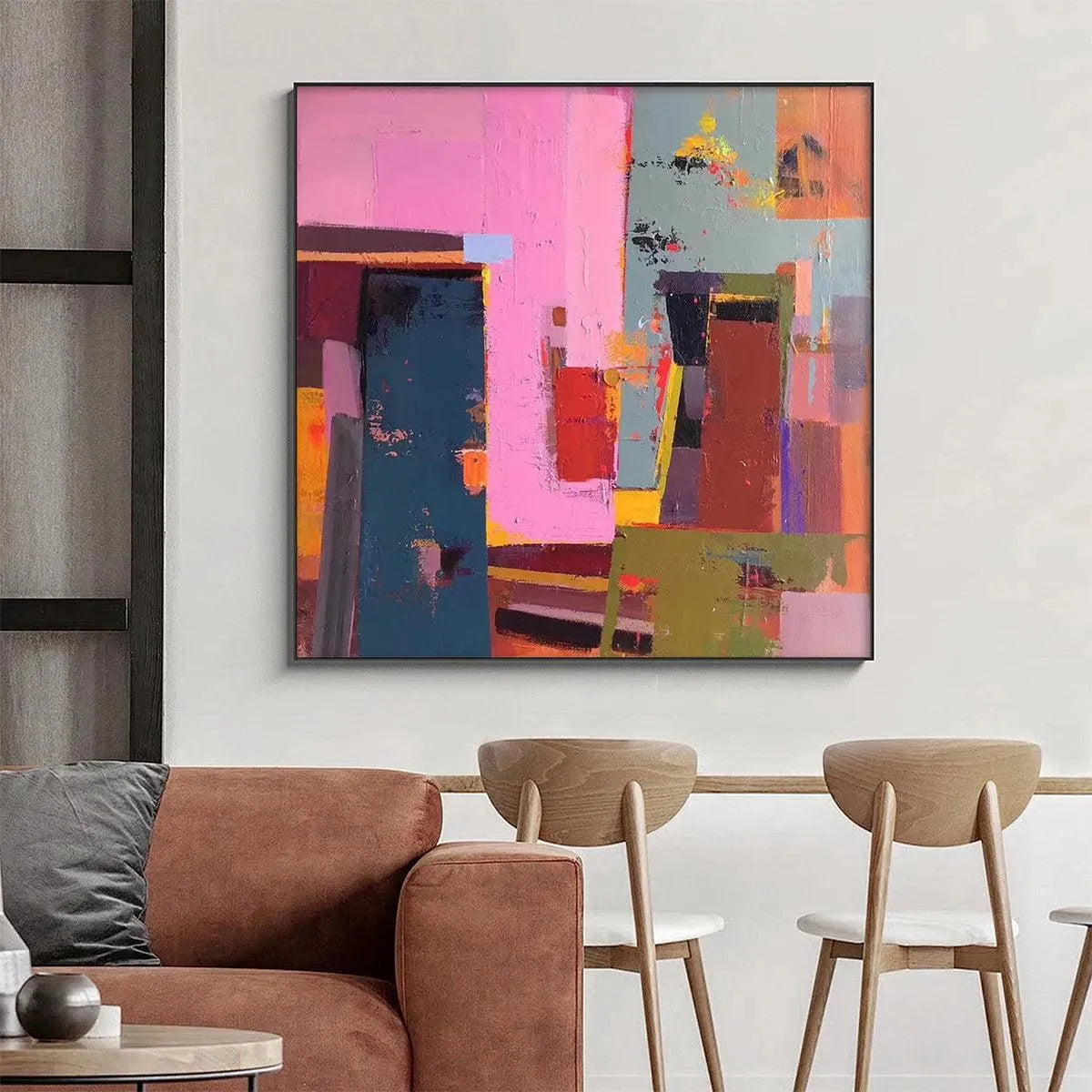 PINK AND GREEN URBAN ABSTRACT: Colorful Abstract City Painting, Square Wall Art - Image 8