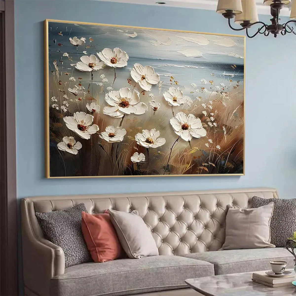 SEASIDE BLOSSOMS: Textured Floral Painting, Impasto Wall Art, Horizontal Canvas, Coastal Decor - Image 6