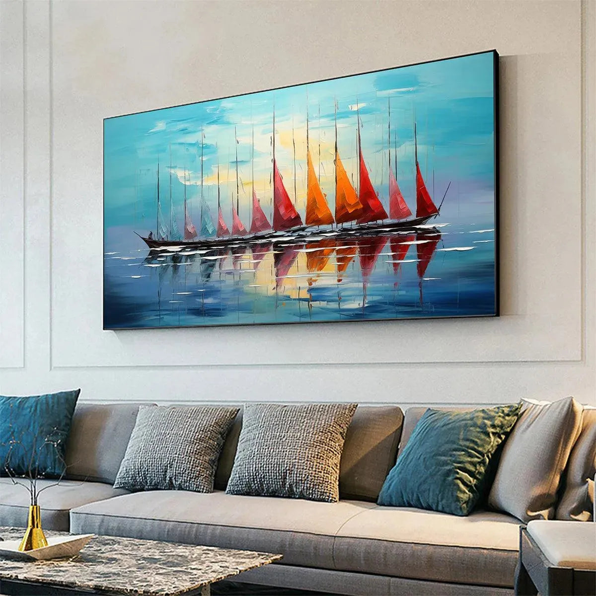 SAILING INTO SUNSET: Panoramic Sailboat Painting - Image 3
