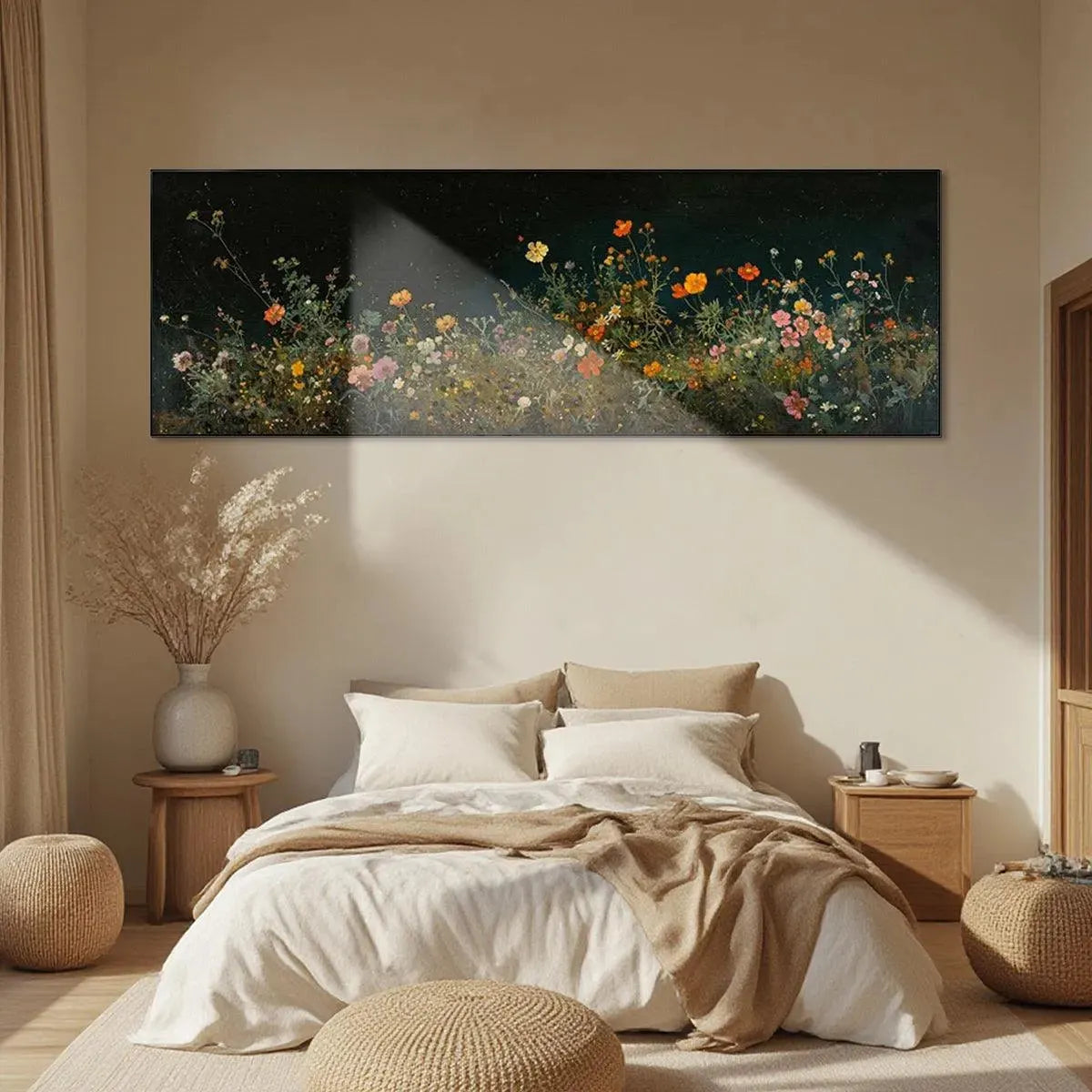 NIGHT GARDEN PANORAMIC: Wildflower Painting, Panoramic Wall Art, Dark Floral Decor - Image 7