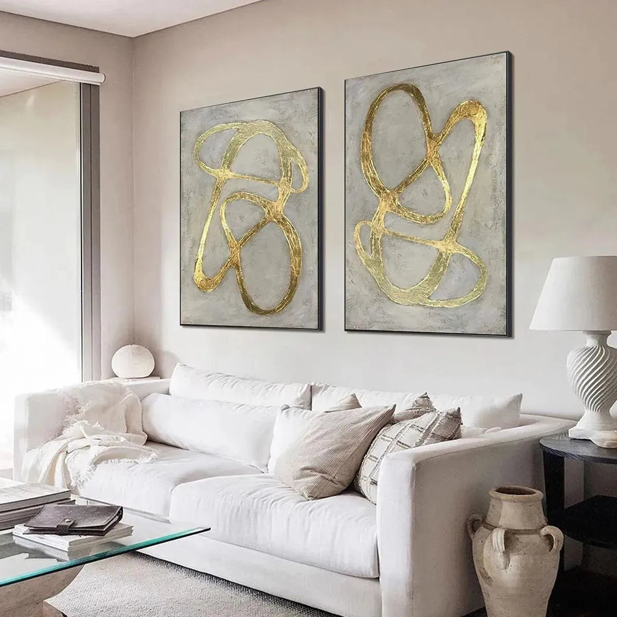 GOLDEN ABSTRACT DIPTYCH: Abstract Painting Set of 2, Vertical Wall Art - Image 6