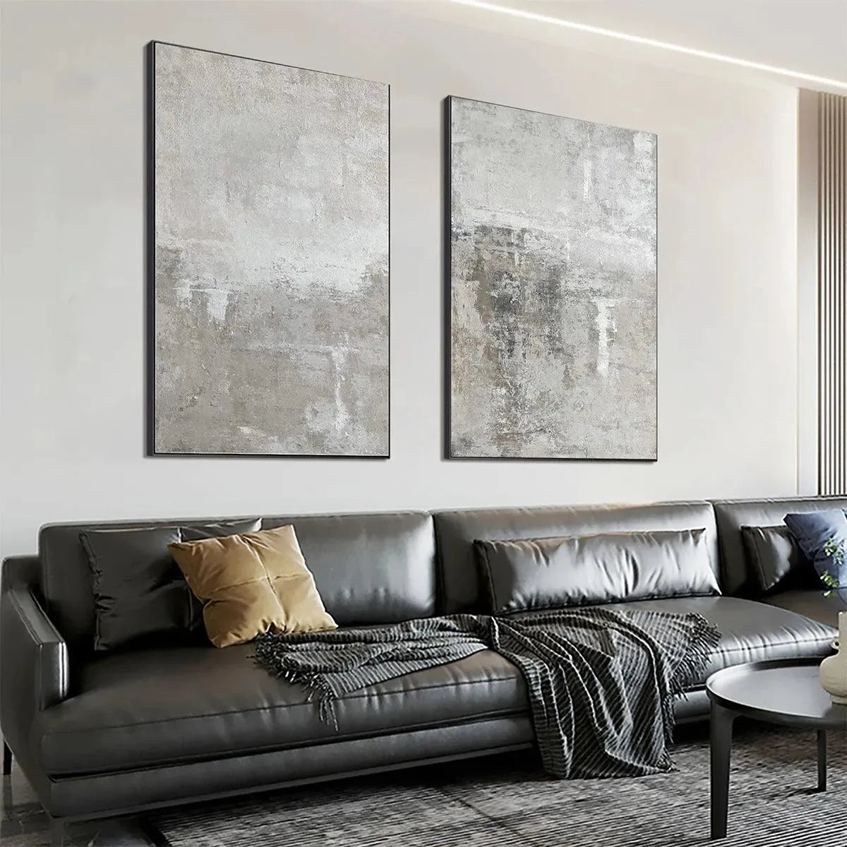 GREY ABSTRACT TEXTURED DIPTYCH: Textured Abstract Painting Set of 2, Vertical Wall Art - Image 3