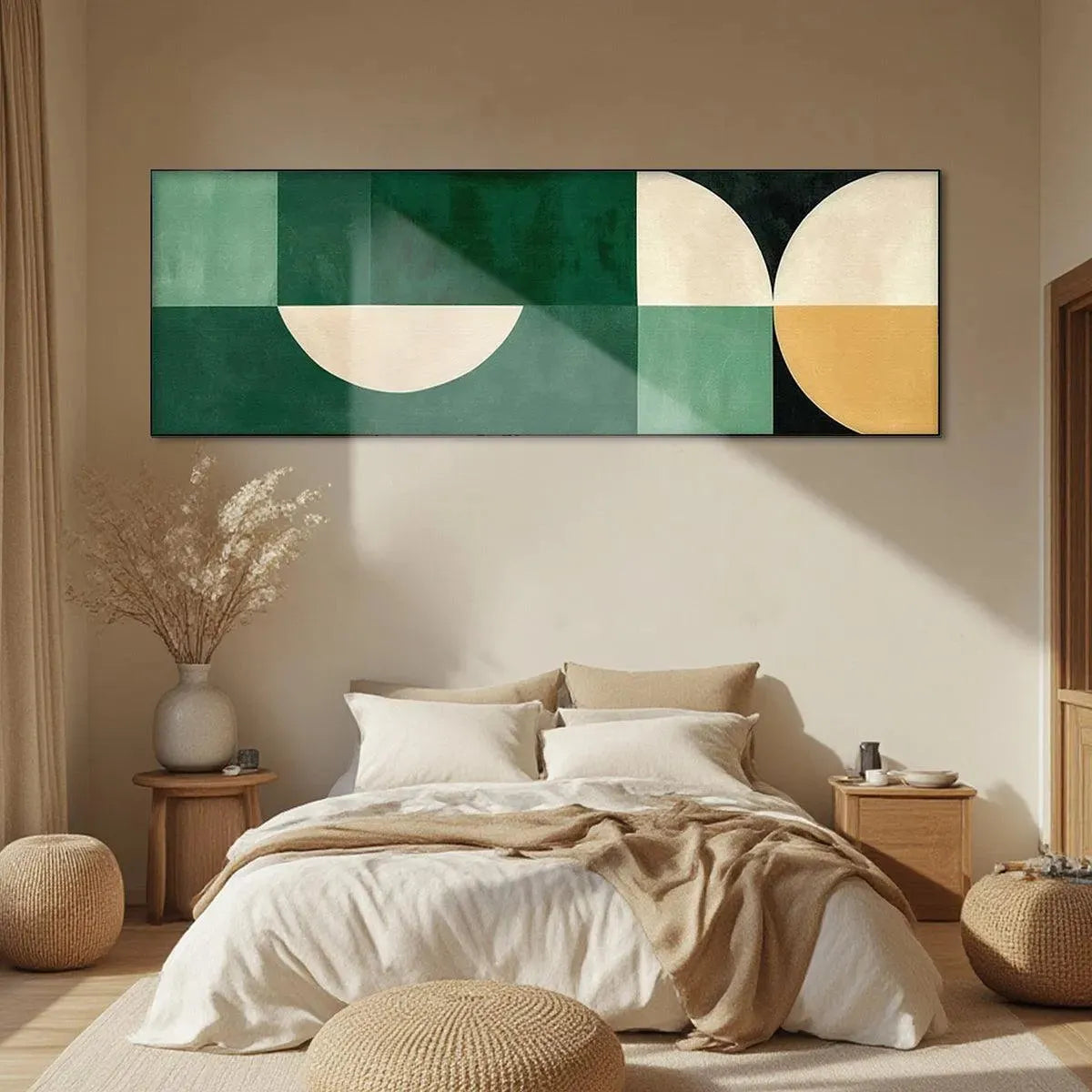 GREEN GEOMETRIC PANORAMIC: Abstract Painting, Panoramic Wall Art, Minimalist Decor - Image 2