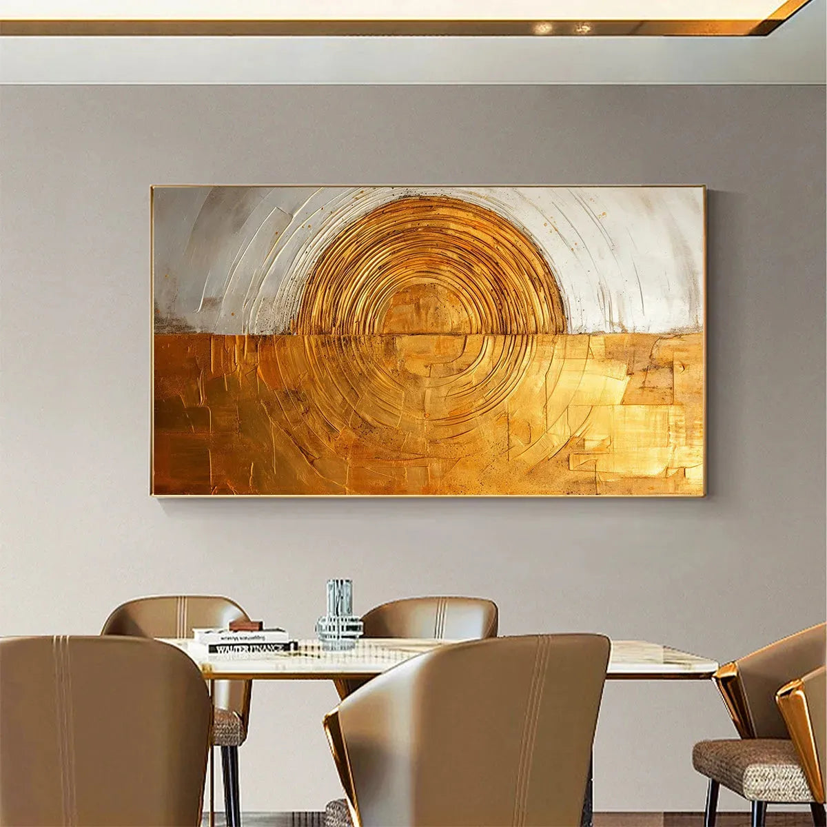 GOLDEN ERA: Panoramic Abstract Oil Painting with Gold and Silver - Image 3