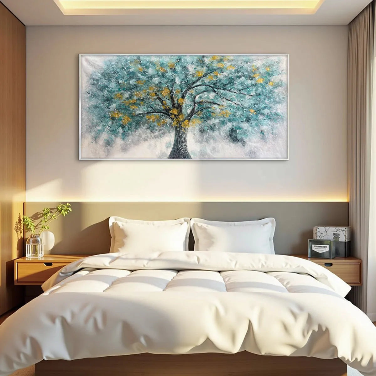 GOLDEN AUTUMN: Panoramic Tree Painting, Textured Wall Art, Blue, Gold, Living Room, Bedroom, Office - Image 8