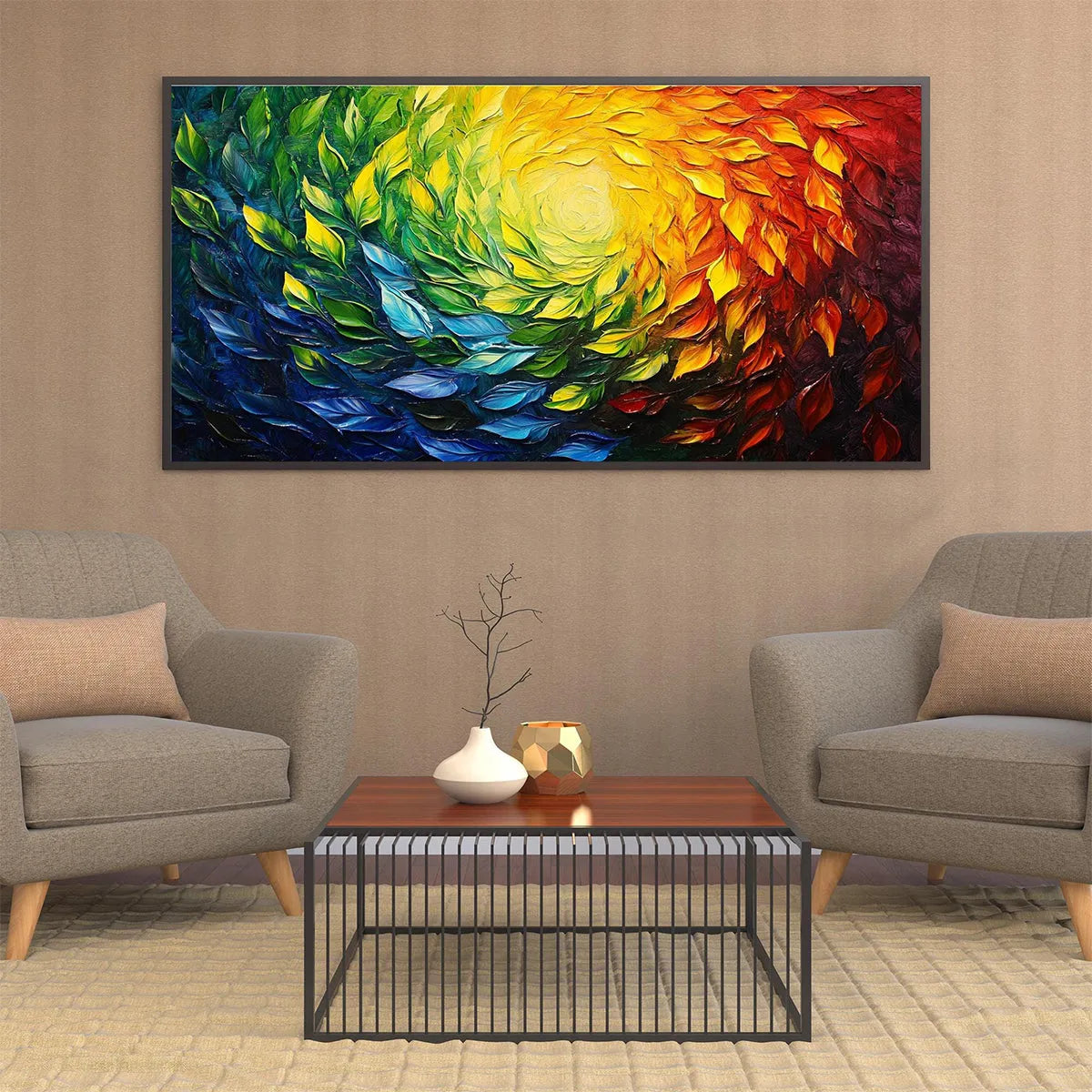 CHROMA SPIN: Impasto Abstract Oil Painting in Vibrant Rainbow Colors - Image 4
