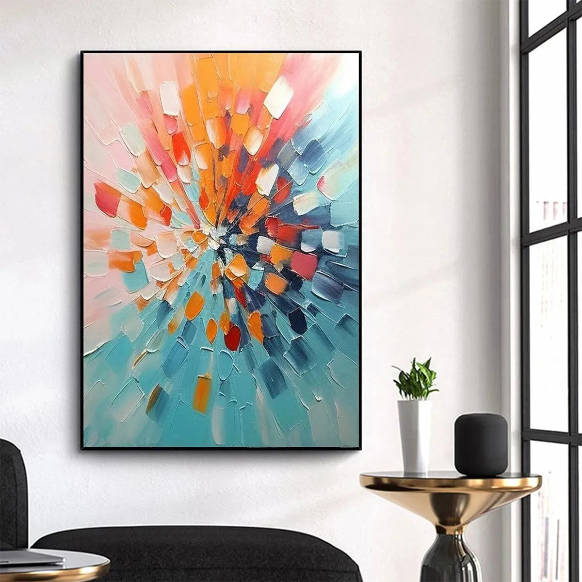 RADIANT BURST: Textured Abstract Impasto Painting, Vertical Wall Art - Image 7