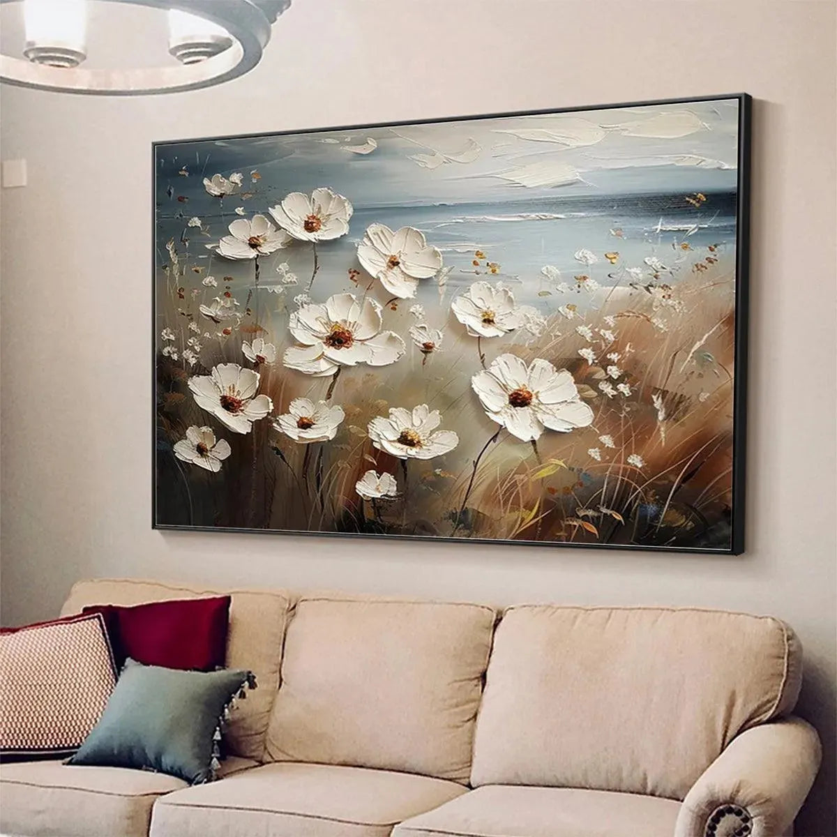 SEASIDE BLOSSOMS: Textured Floral Painting, Impasto Wall Art, Horizontal Canvas, Coastal Decor - Image 8