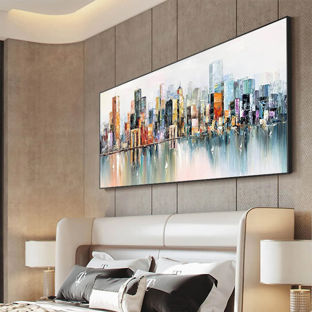 METROPOLITAN REFLECTIONS: Panoramic Cityscape Oil Painting - Image 5