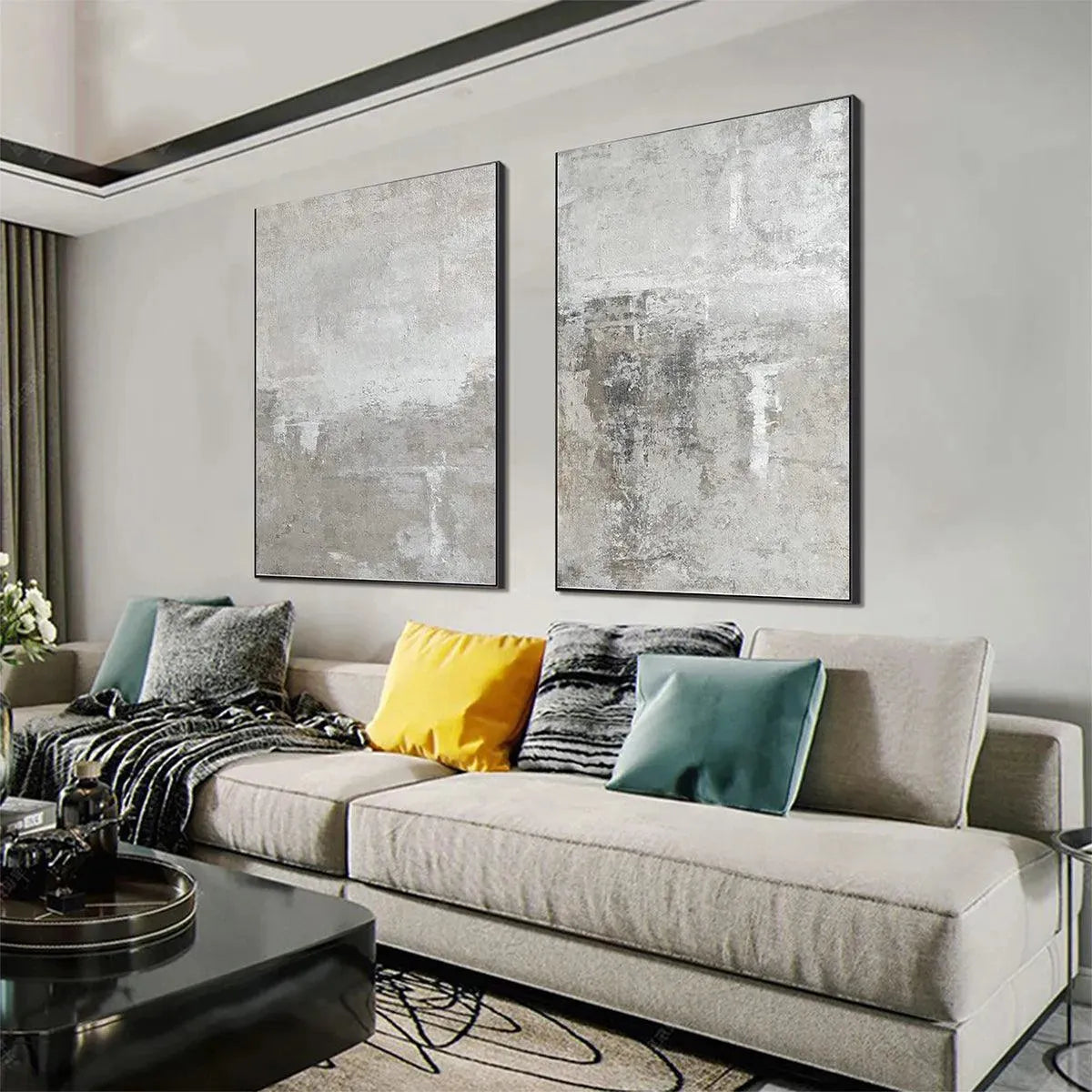 GREY ABSTRACT TEXTURED DIPTYCH: Textured Abstract Painting Set of 2, Vertical Wall Art - Image 5