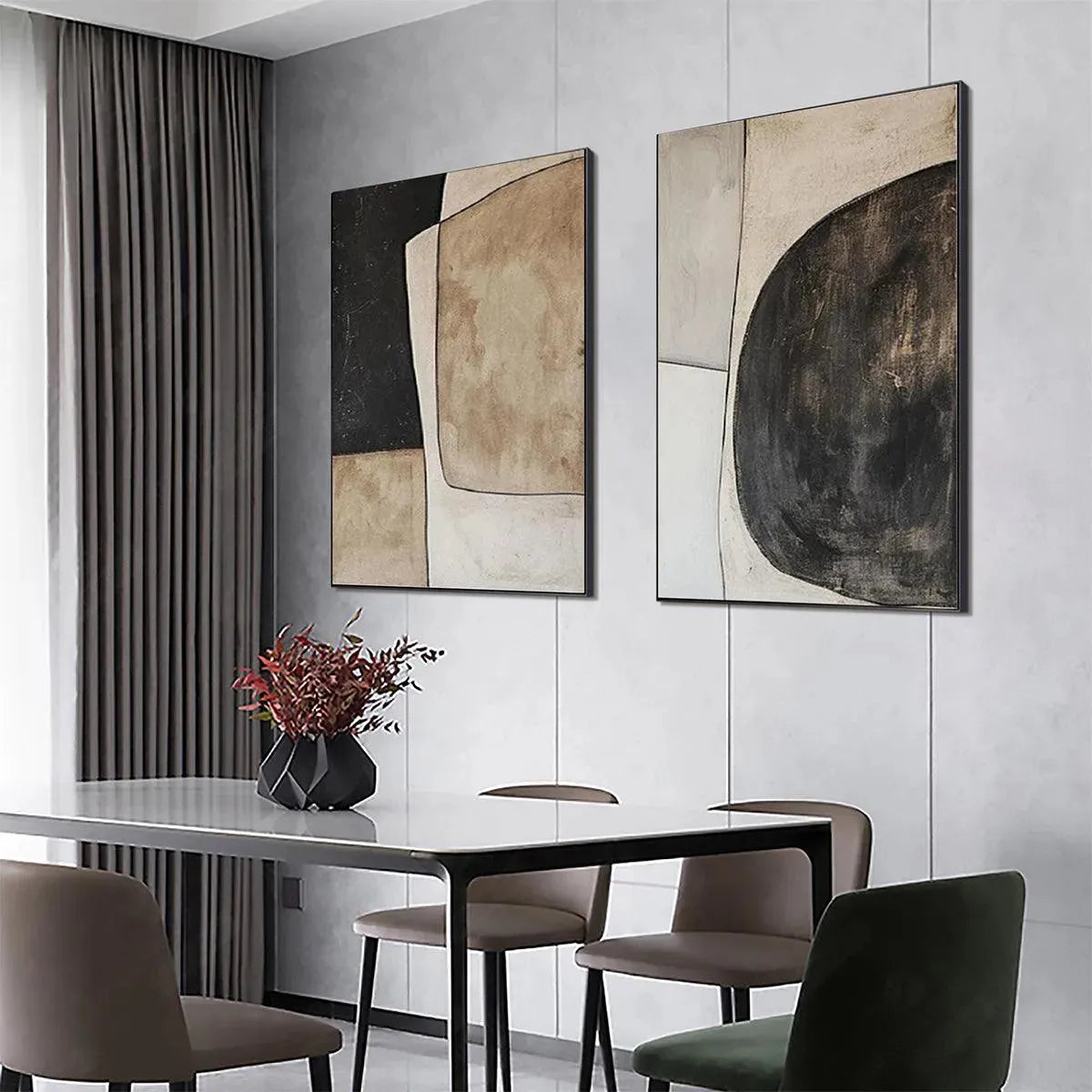 ABSTRACT GEOMETRIC DIPTYCH: Abstract Painting Set of 2, Vertical Wall Art - Image 4
