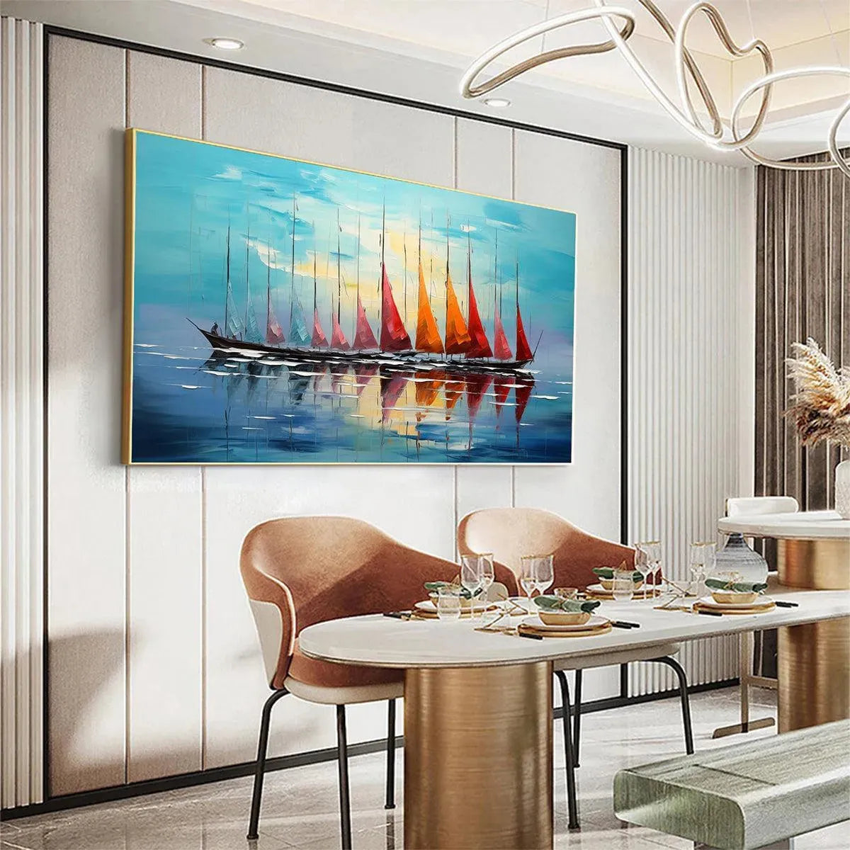 SAILING INTO SUNSET: Panoramic Sailboat Painting - Image 4