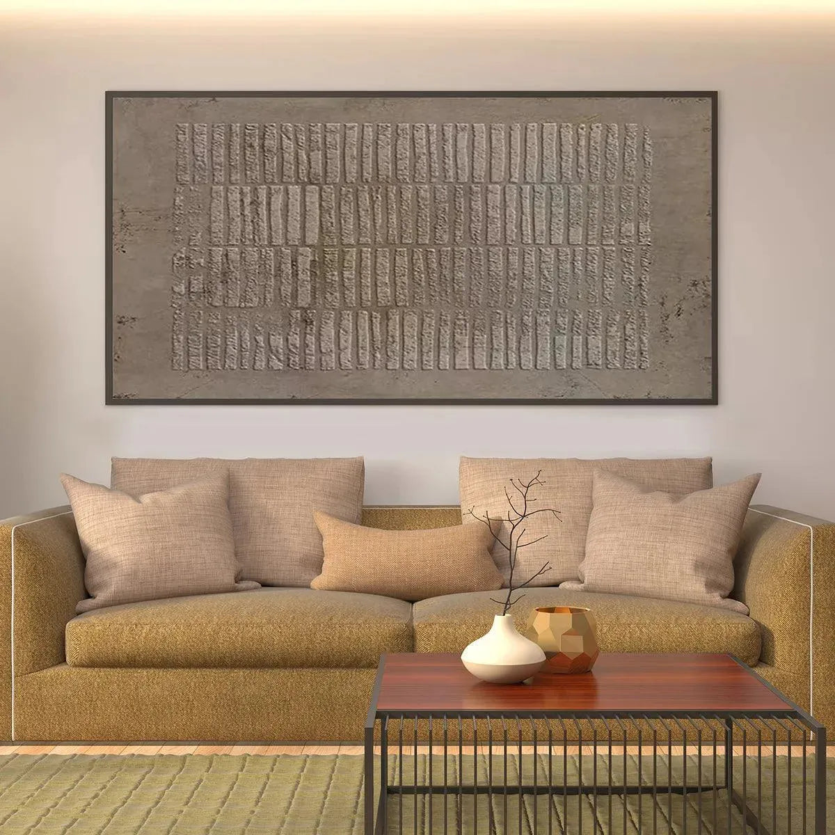TEXTURED RECTANGLE ARRAY: Minimalist Textured Painting in Brown - Image 10