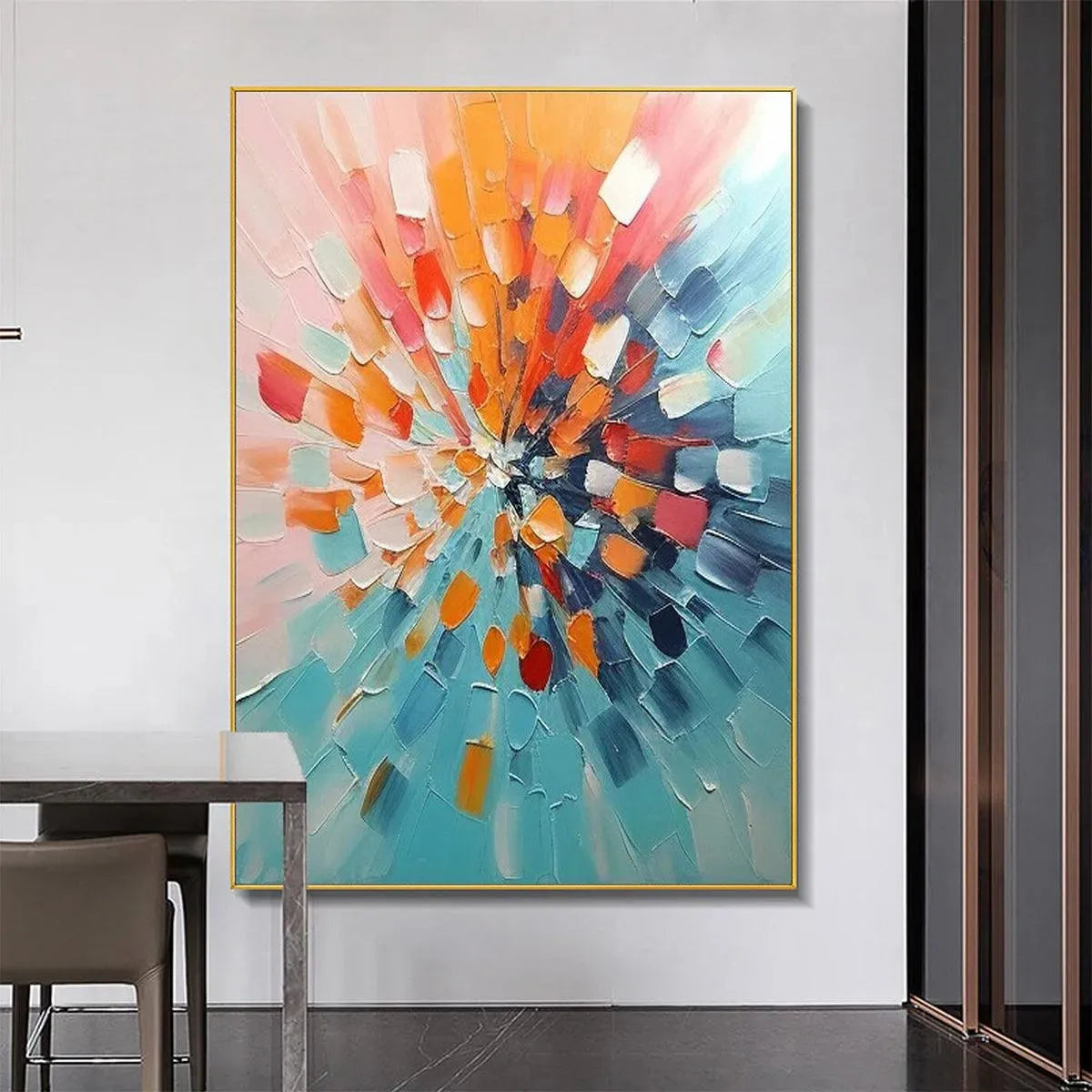 RADIANT BURST: Textured Abstract Impasto Painting, Vertical Wall Art - Image 8