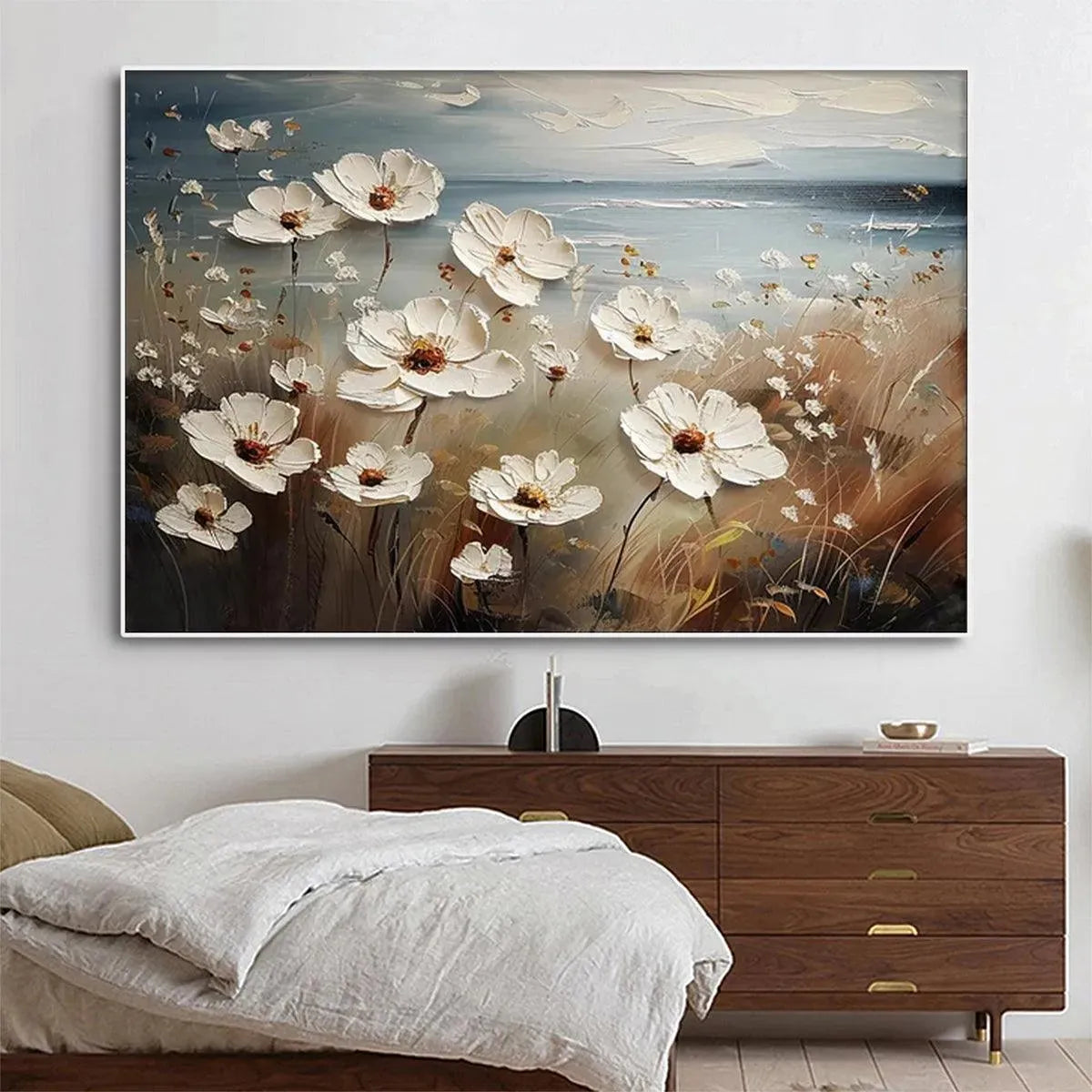 SEASIDE BLOSSOMS: Textured Floral Painting, Impasto Wall Art, Horizontal Canvas, Coastal Decor - Image 2