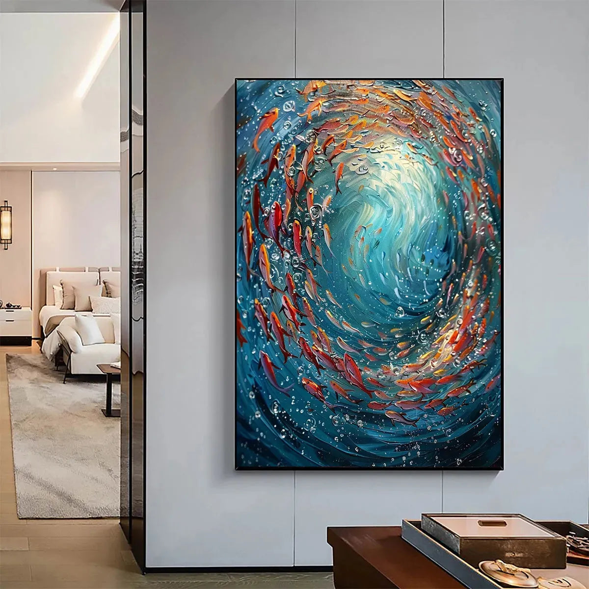CORAL DANCE: Vibrant Underwater Fish Oil Painting - Image 9