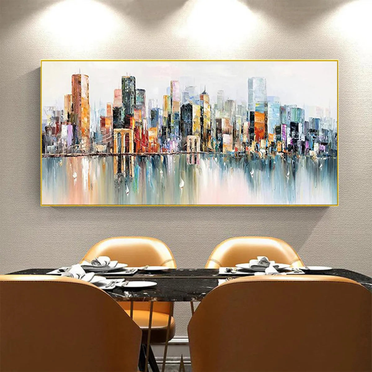 METROPOLITAN REFLECTIONS: Panoramic Cityscape Oil Painting - Image 7