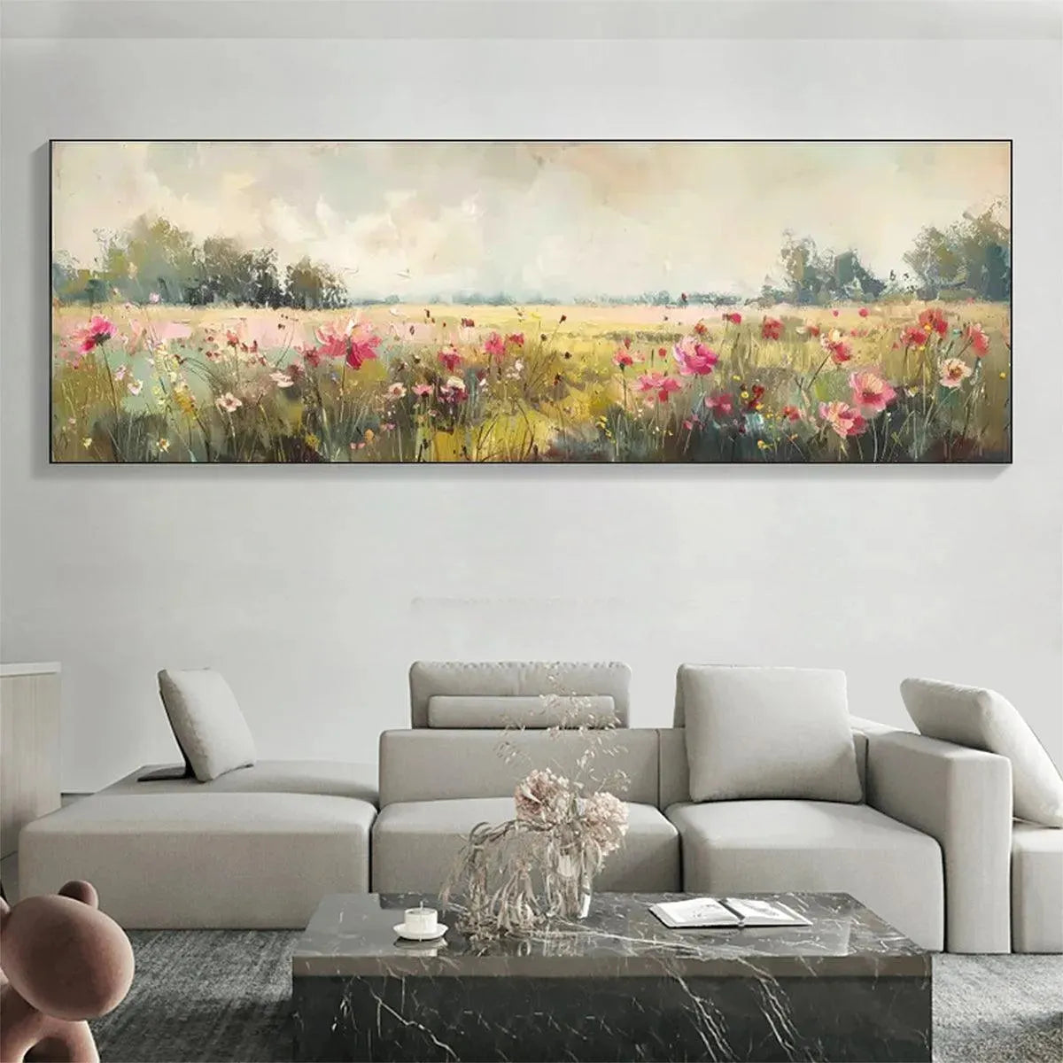 WILD FLOWER FIELD PANORAMIC: Wildflower Painting, Panoramic Wall Art - Image 2