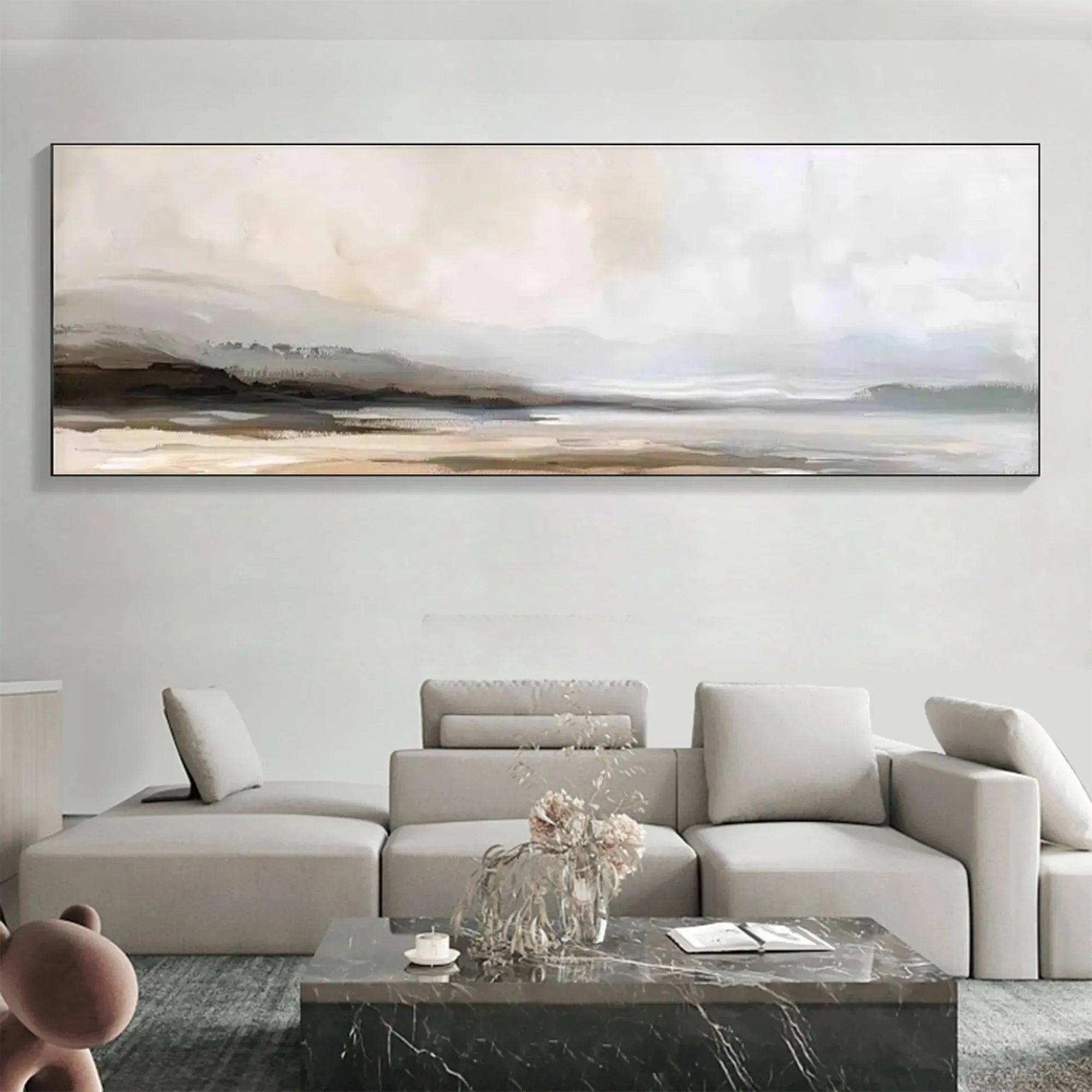 MISTY MOUNTAIN LAKE PANORAMIC: Landscape Painting, Panoramic Wall Art - Image 2