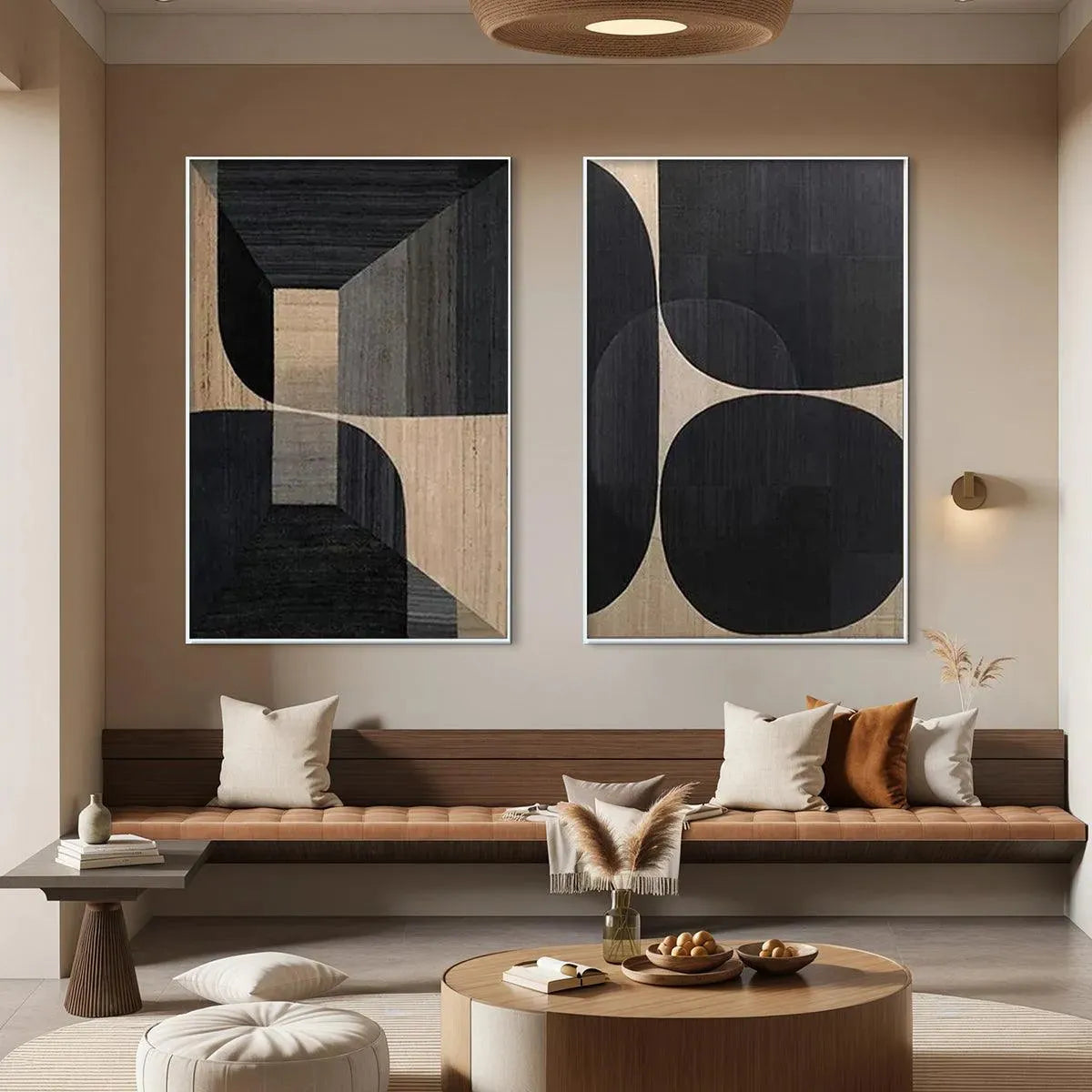 MINIMALIST GEOMETRIC DIPTYCH: Abstract Geometric Painting Set of 2, Square Wall Art - Image 2