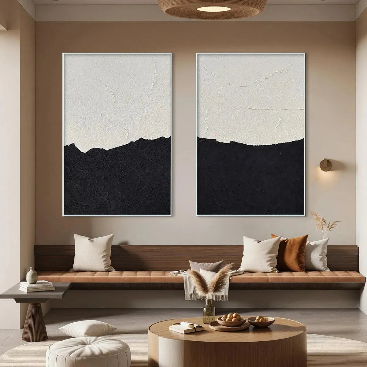 BLACK & WHITE ABSTRACT LANDSCAPE DIPTYCH: Textured Abstract Painting Set of 2, Vertical Wall Art - Image 6